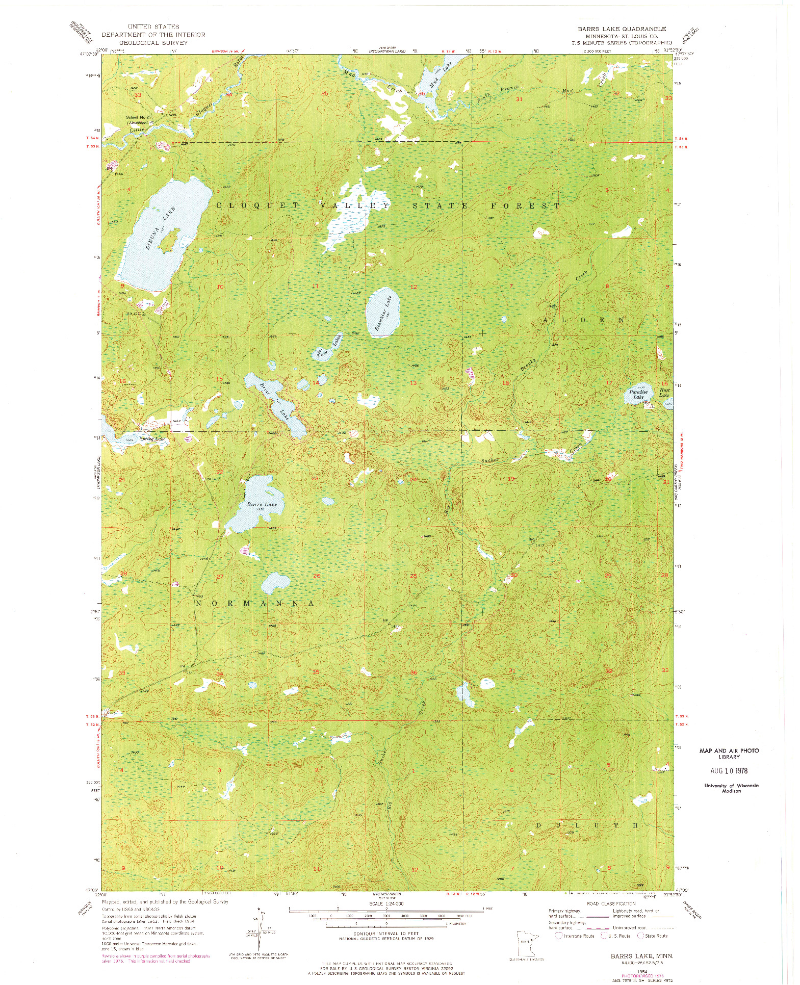 USGS 1:24000-SCALE QUADRANGLE FOR BARRS LAKE, MN 1954