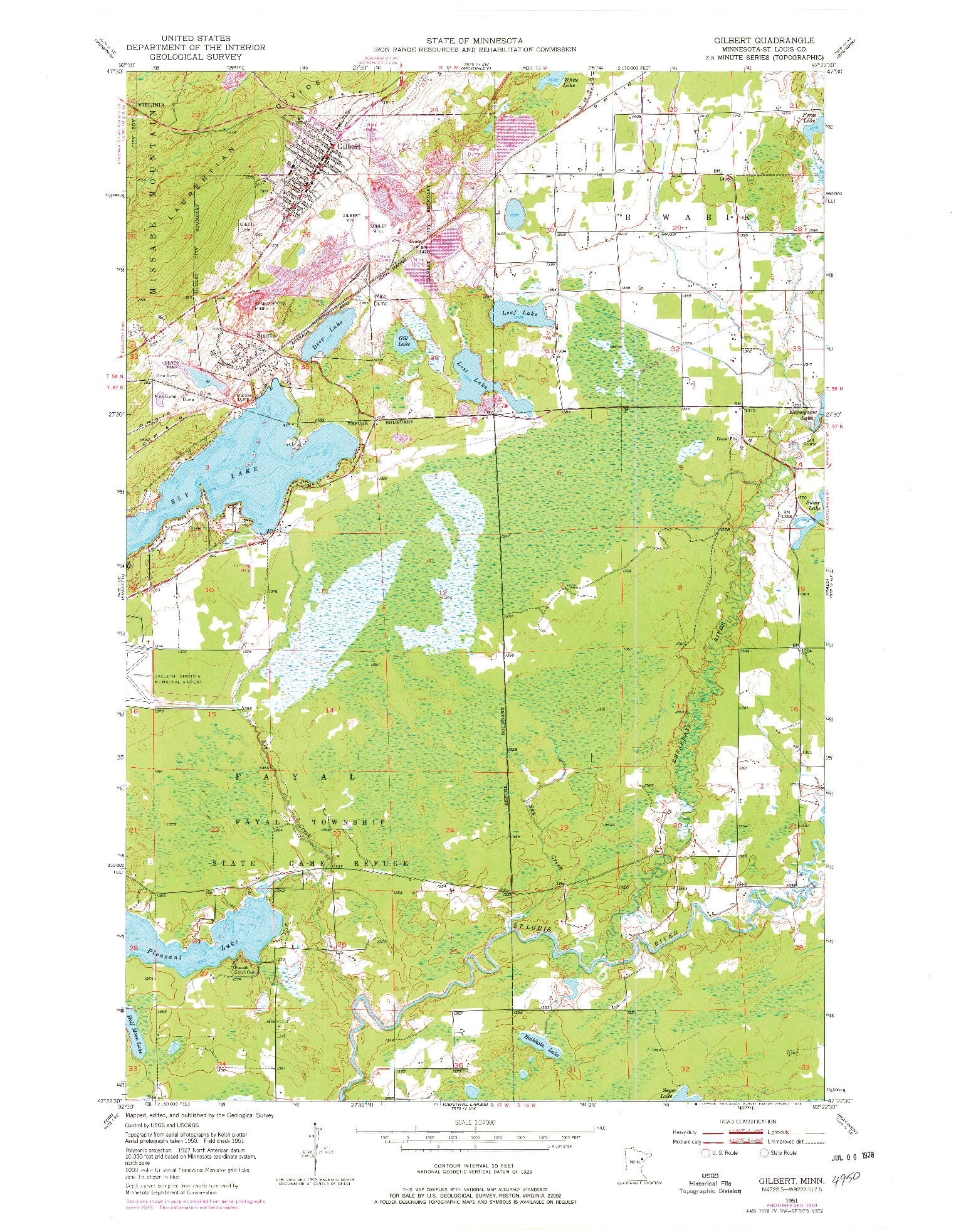 USGS 1:24000-SCALE QUADRANGLE FOR GILBERT, MN 1951