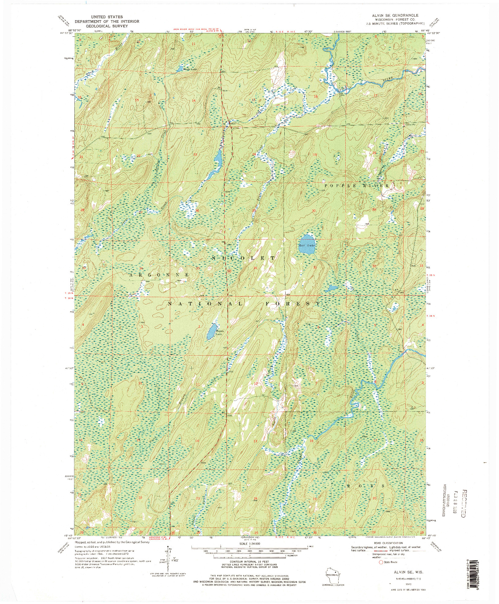 USGS 1:24000-SCALE QUADRANGLE FOR ALVIN SE, WI 1970