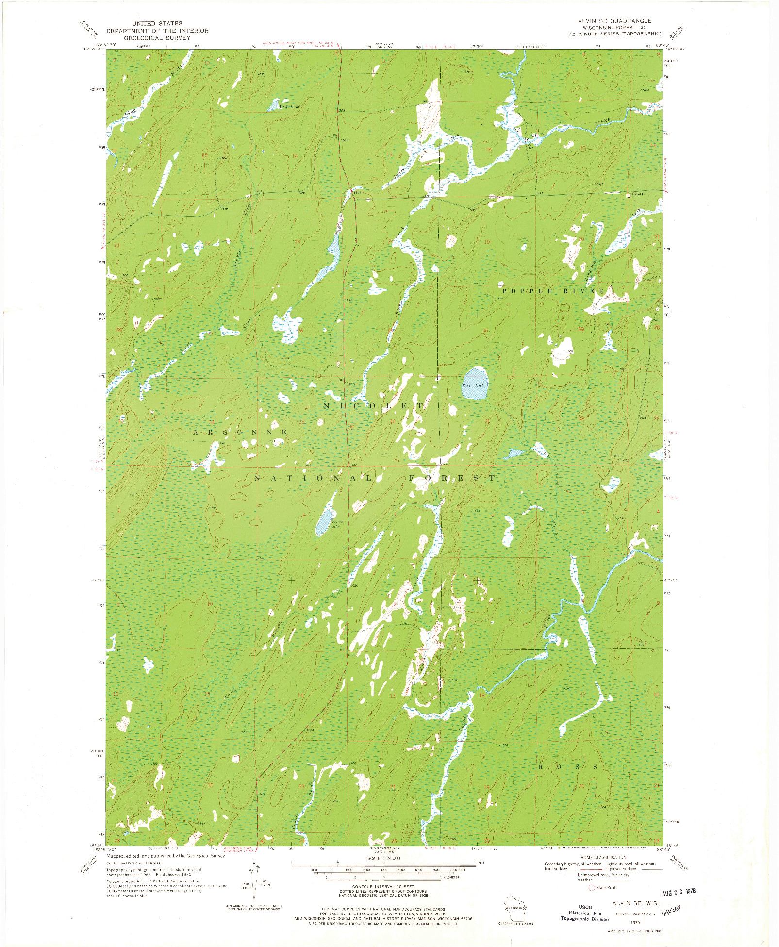 USGS 1:24000-SCALE QUADRANGLE FOR ALVIN SE, WI 1970