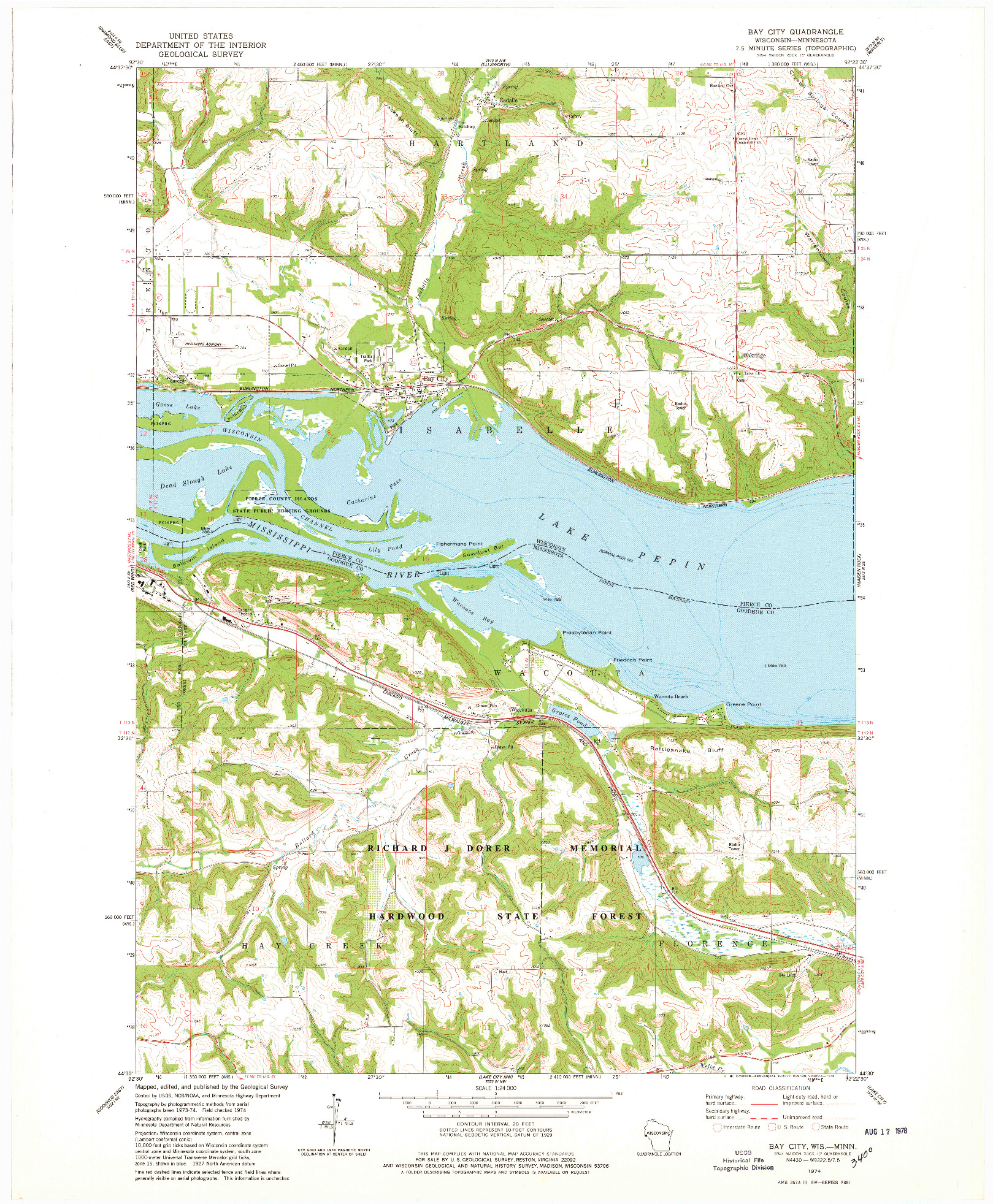 USGS 1:24000-SCALE QUADRANGLE FOR BAY CITY, WI 1974
