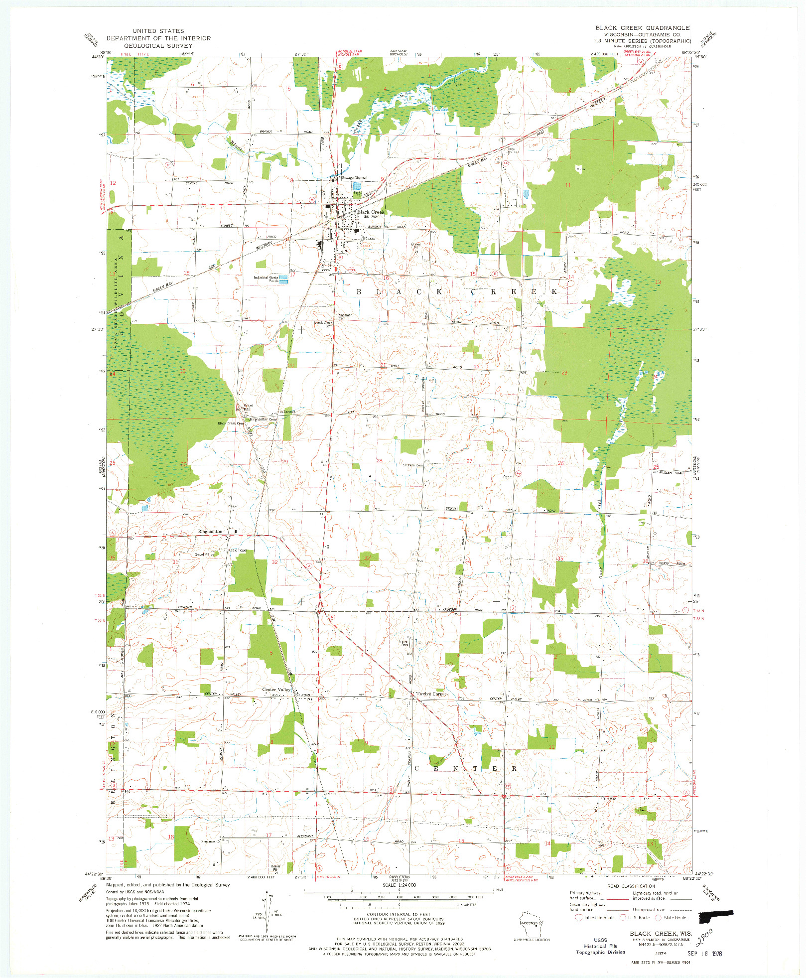 USGS 1:24000-SCALE QUADRANGLE FOR BLACK CREEK, WI 1974