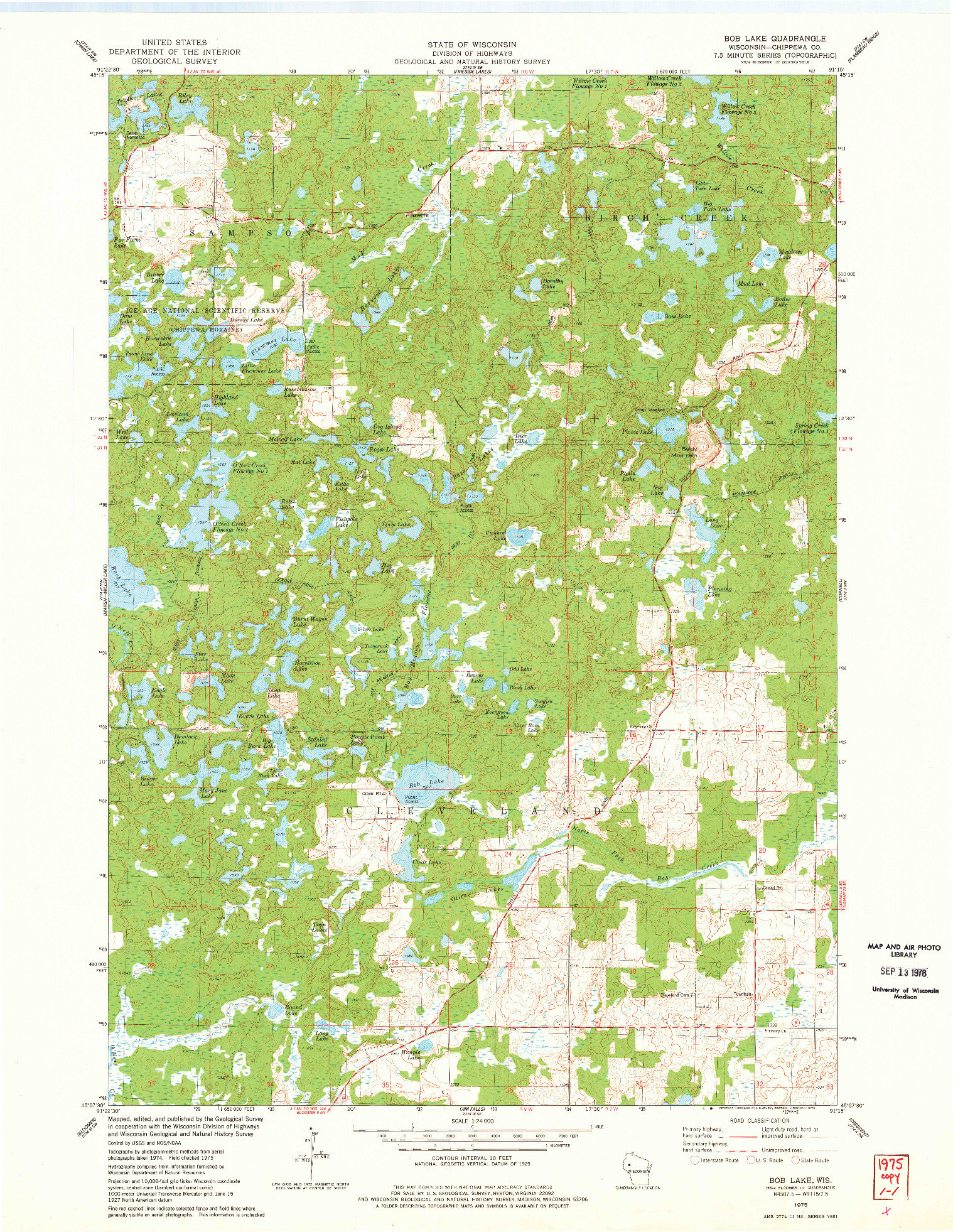 USGS 1:24000-SCALE QUADRANGLE FOR BOB LAKE, WI 1975