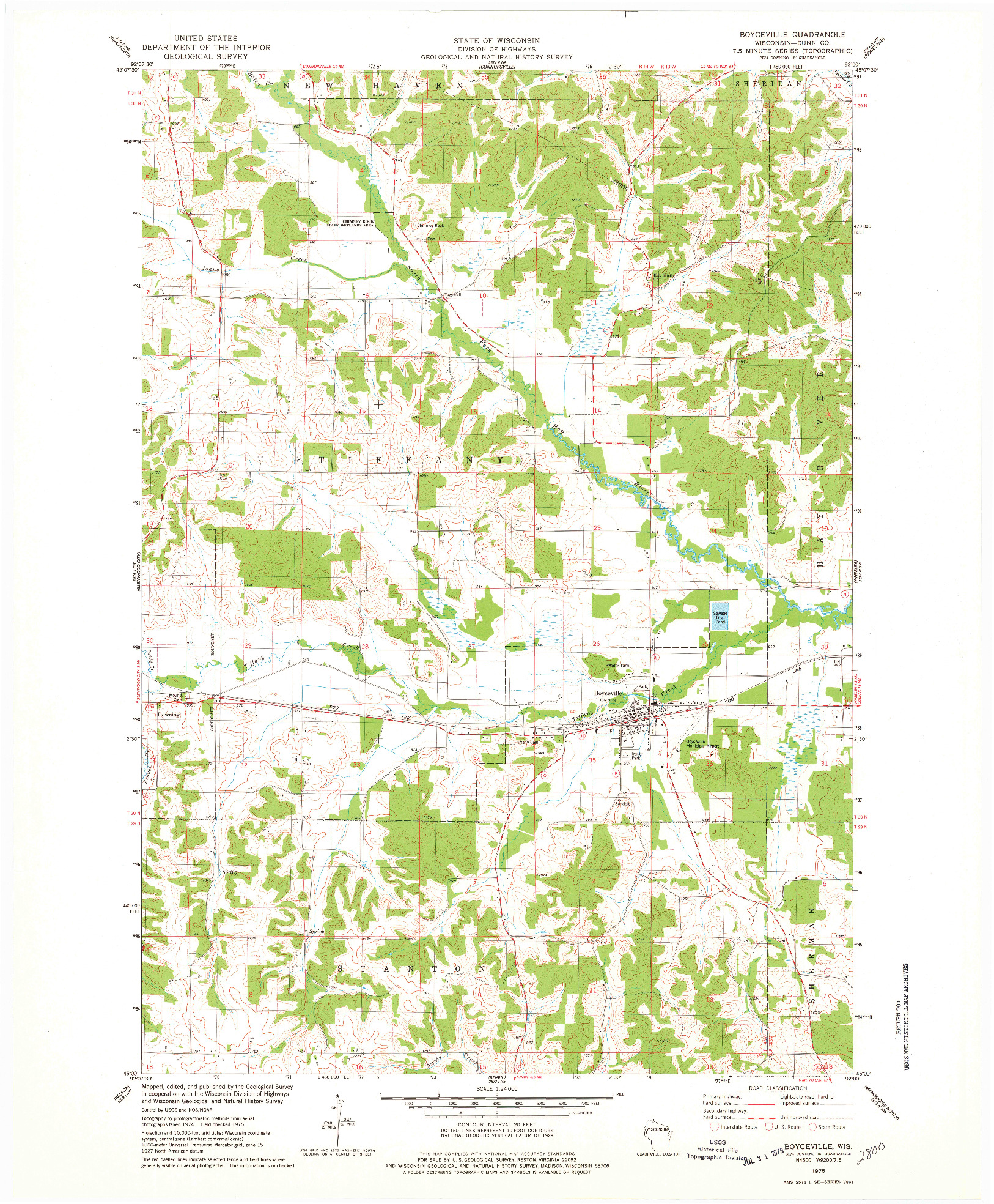 USGS 1:24000-SCALE QUADRANGLE FOR BOYCEVILLE, WI 1975