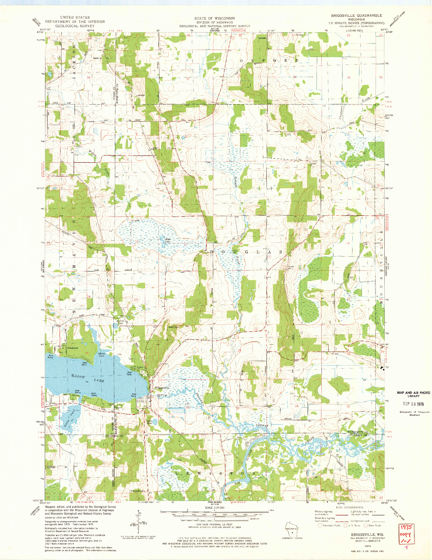 USGS 1:24000-SCALE QUADRANGLE FOR BRIGGSVILLE, WI 1975