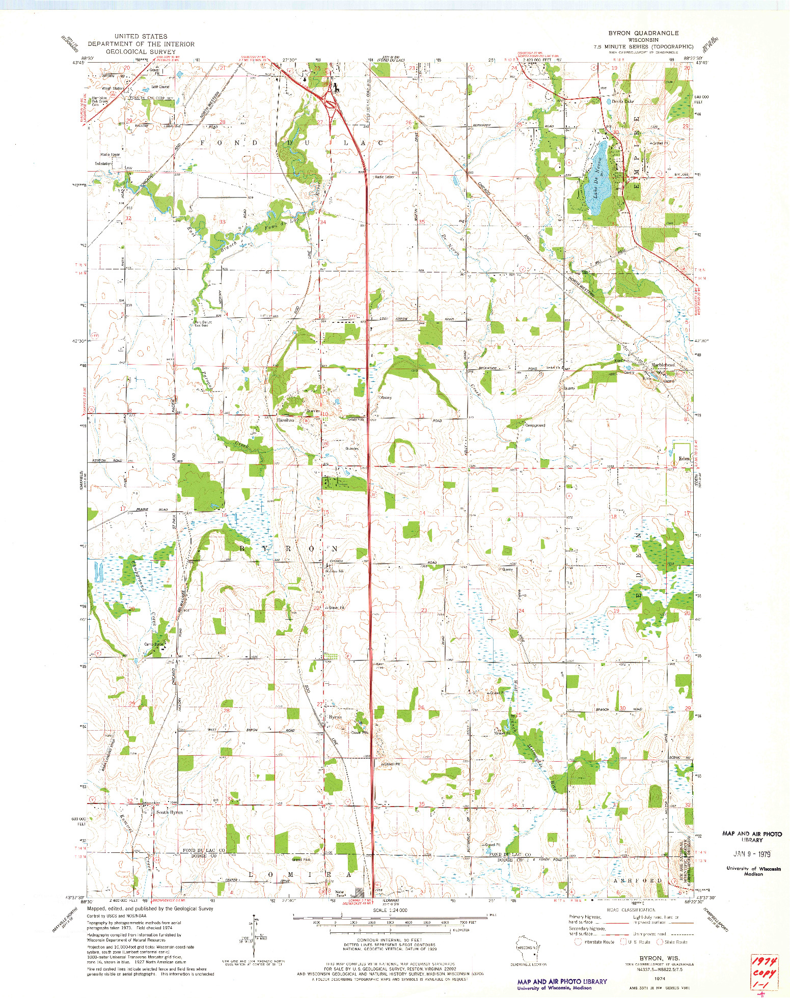 USGS 1:24000-SCALE QUADRANGLE FOR BYRON, WI 1974