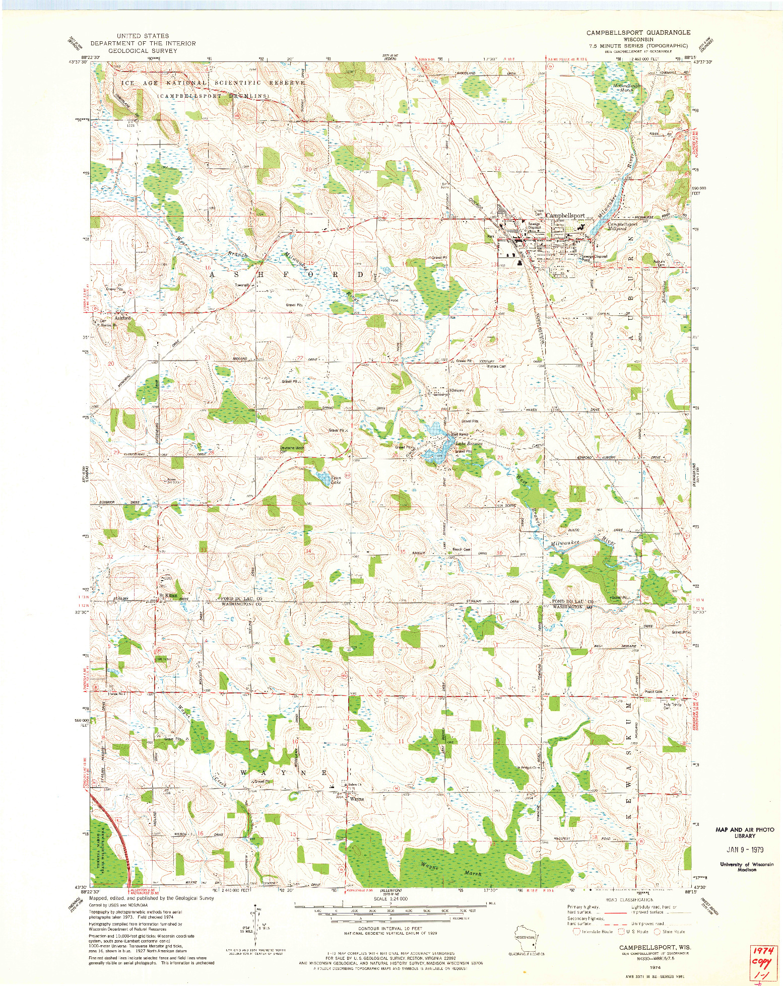 USGS 1:24000-SCALE QUADRANGLE FOR CAMPBELLSPORT, WI 1974