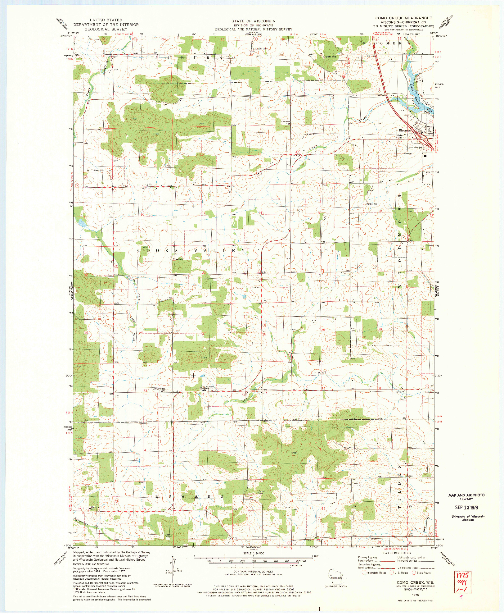 USGS 1:24000-SCALE QUADRANGLE FOR COMO CREEK, WI 1975