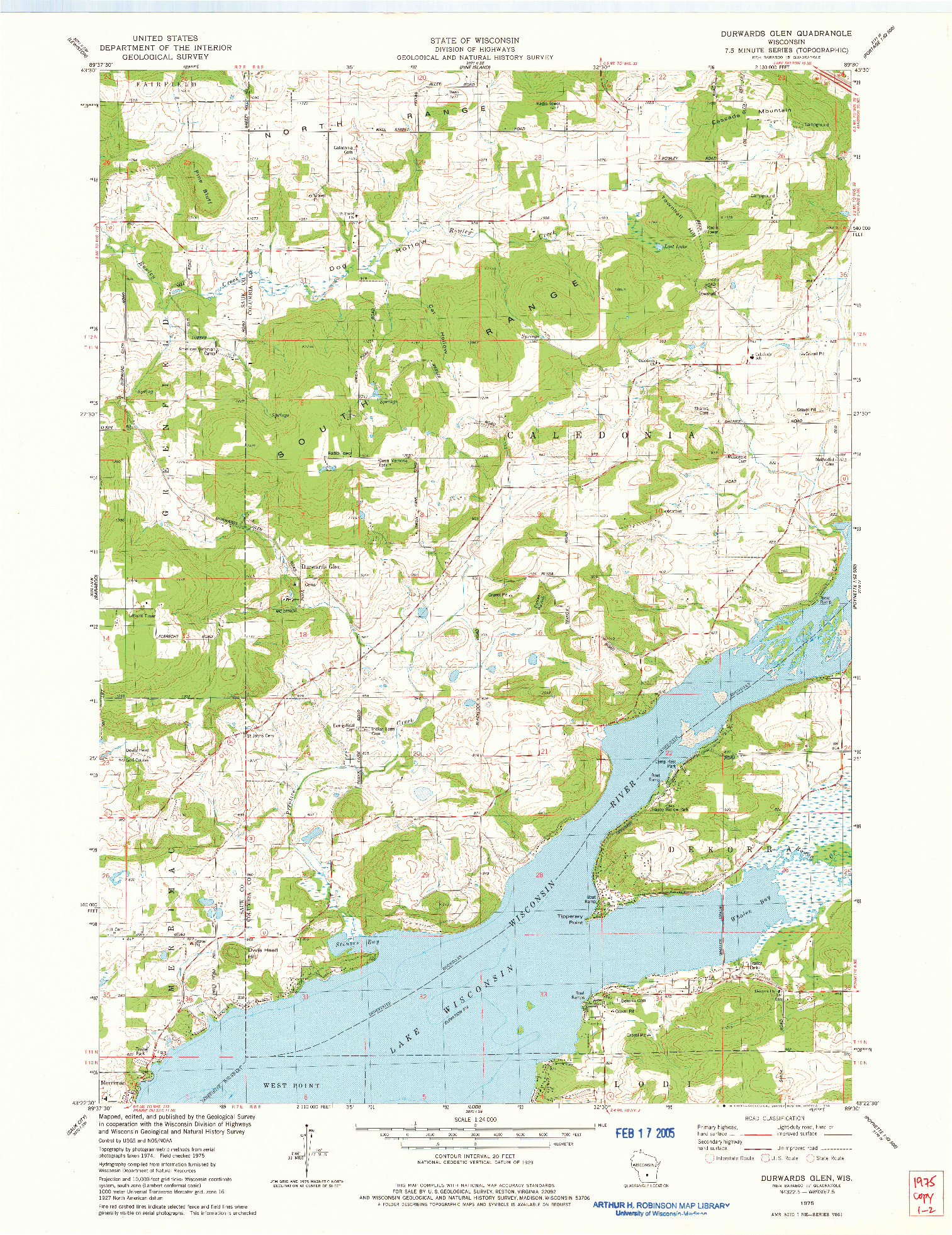 USGS 1:24000-SCALE QUADRANGLE FOR DURWARDS GLEN, WI 1975