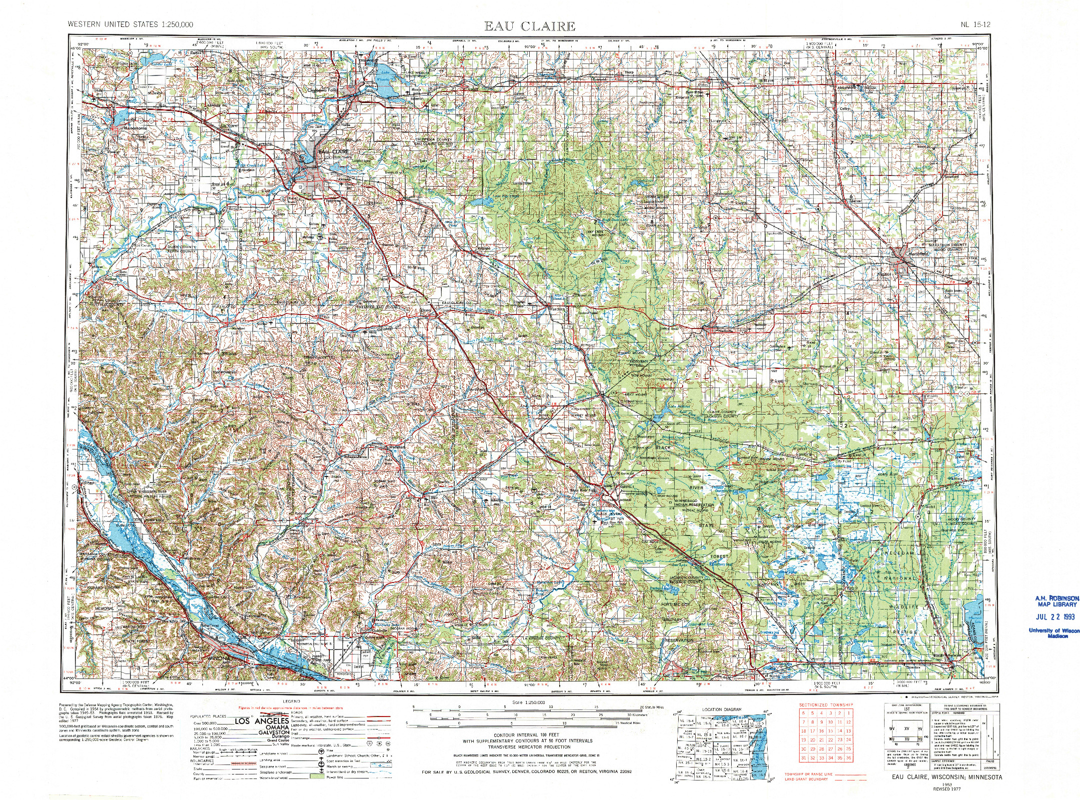 USGS 1:250000-SCALE QUADRANGLE FOR EAU CLAIRE, WI 1953