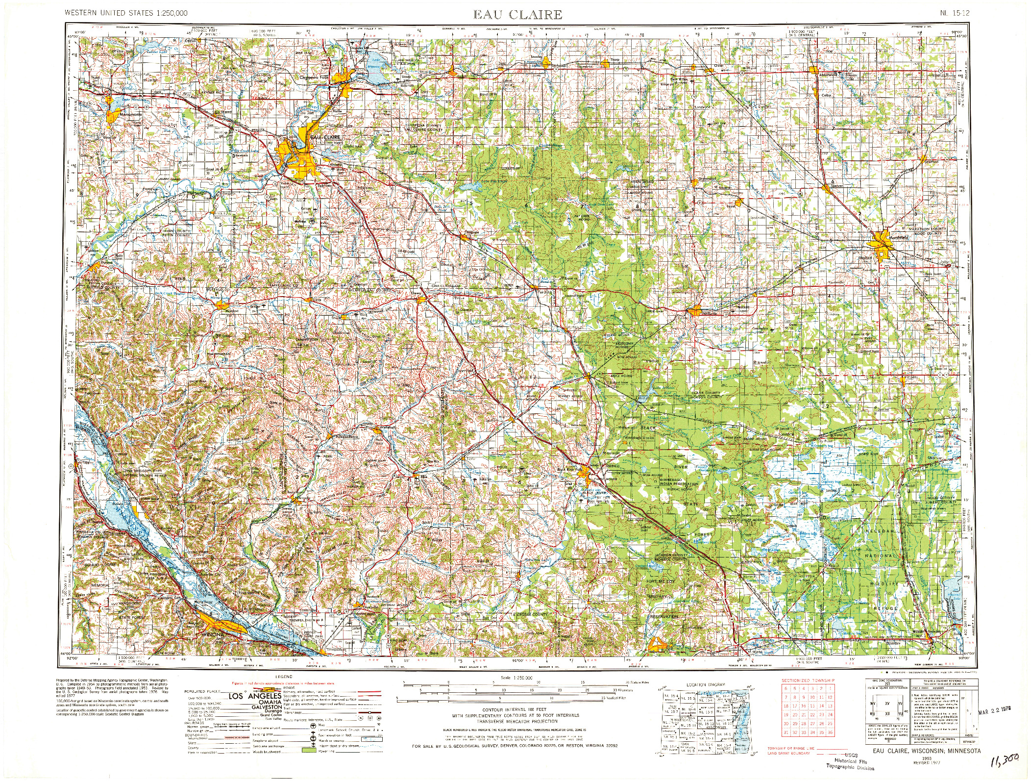 USGS 1:250000-SCALE QUADRANGLE FOR EAU CLAIRE, WI 1953