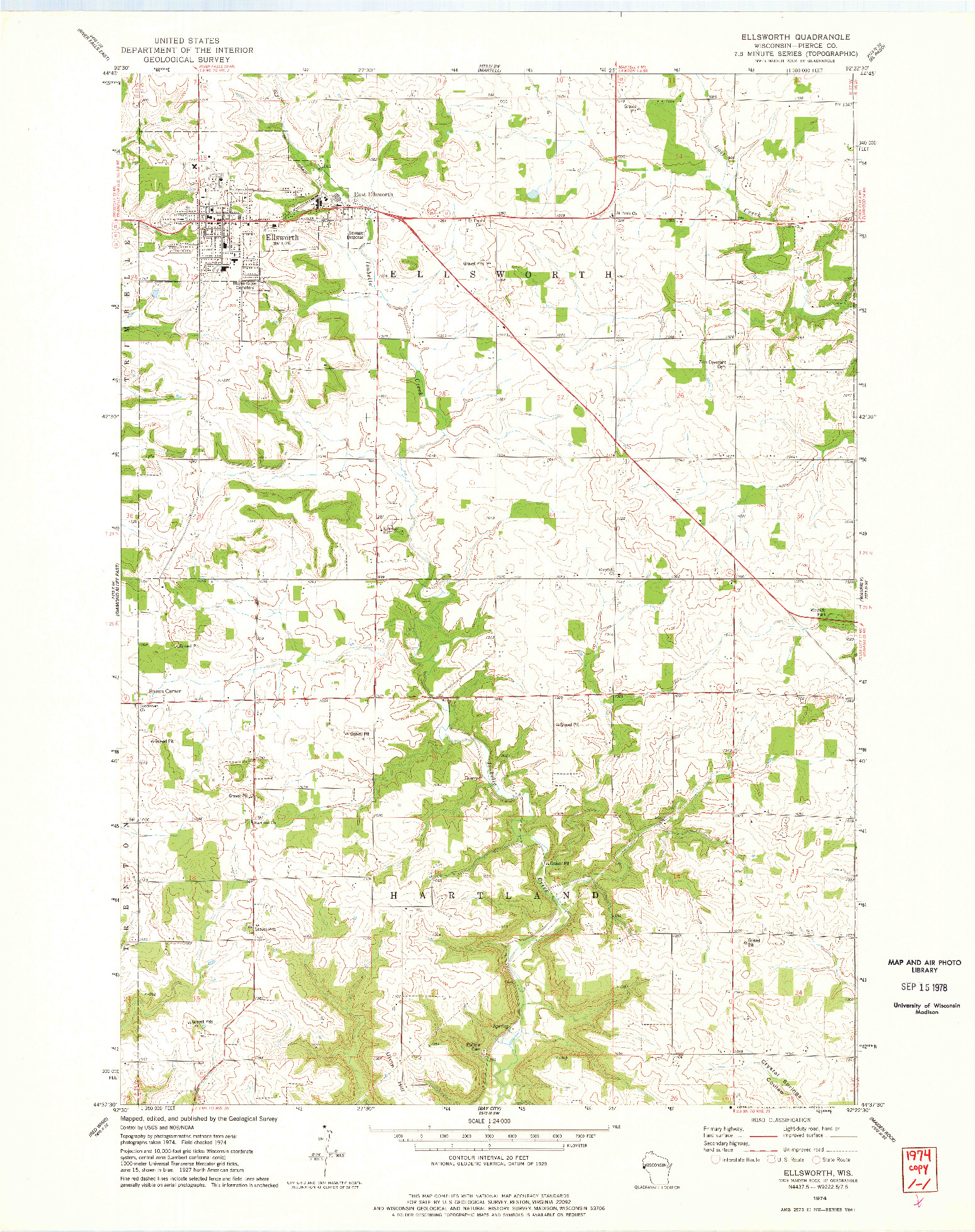 USGS 1:24000-SCALE QUADRANGLE FOR ELLSWORTH, WI 1974