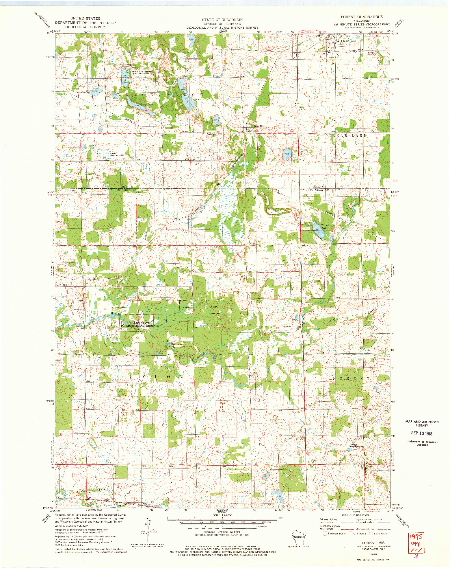 USGS 1:24000-SCALE QUADRANGLE FOR FOREST, WI 1975