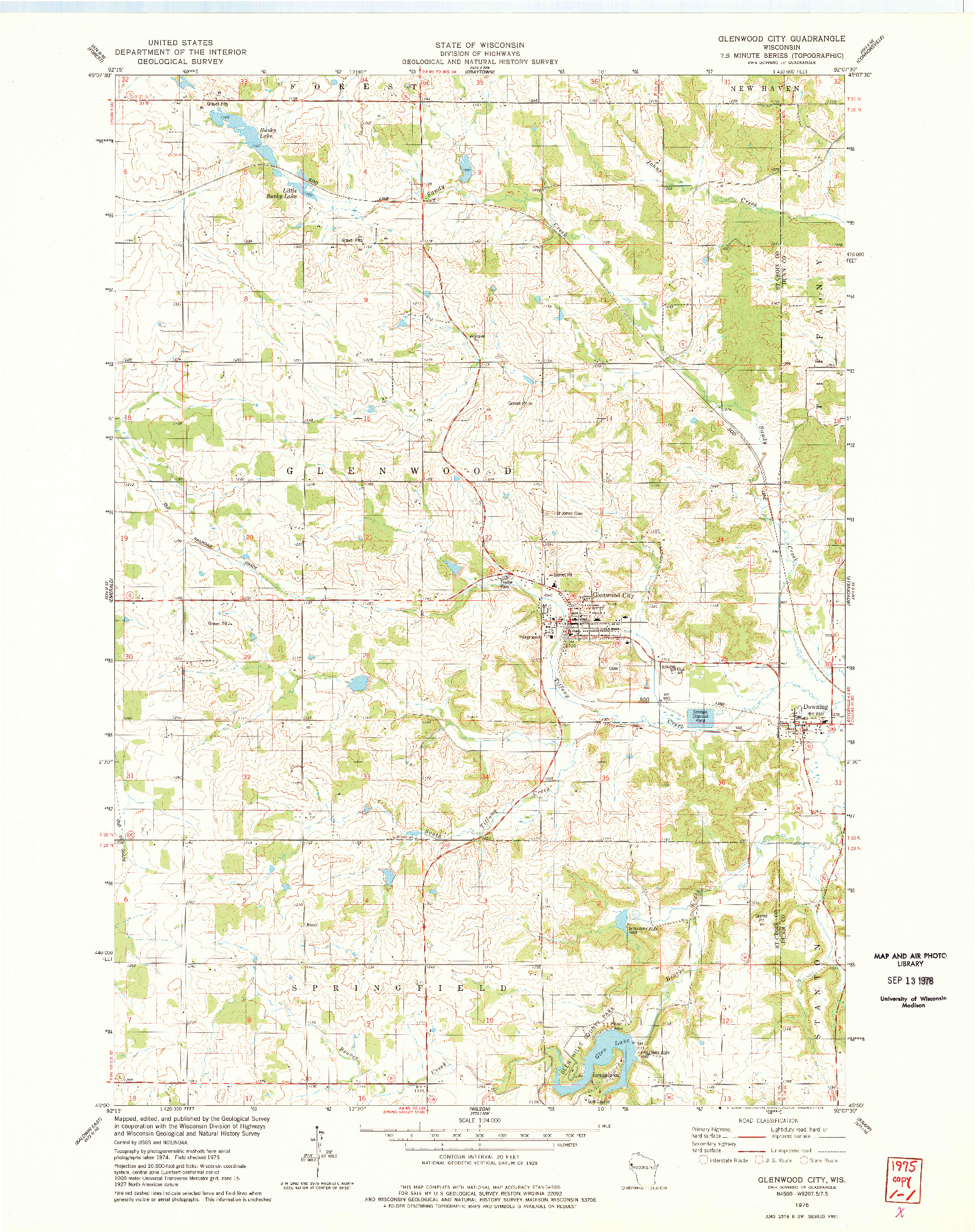 USGS 1:24000-SCALE QUADRANGLE FOR GLENWOOD CITY, WI 1975