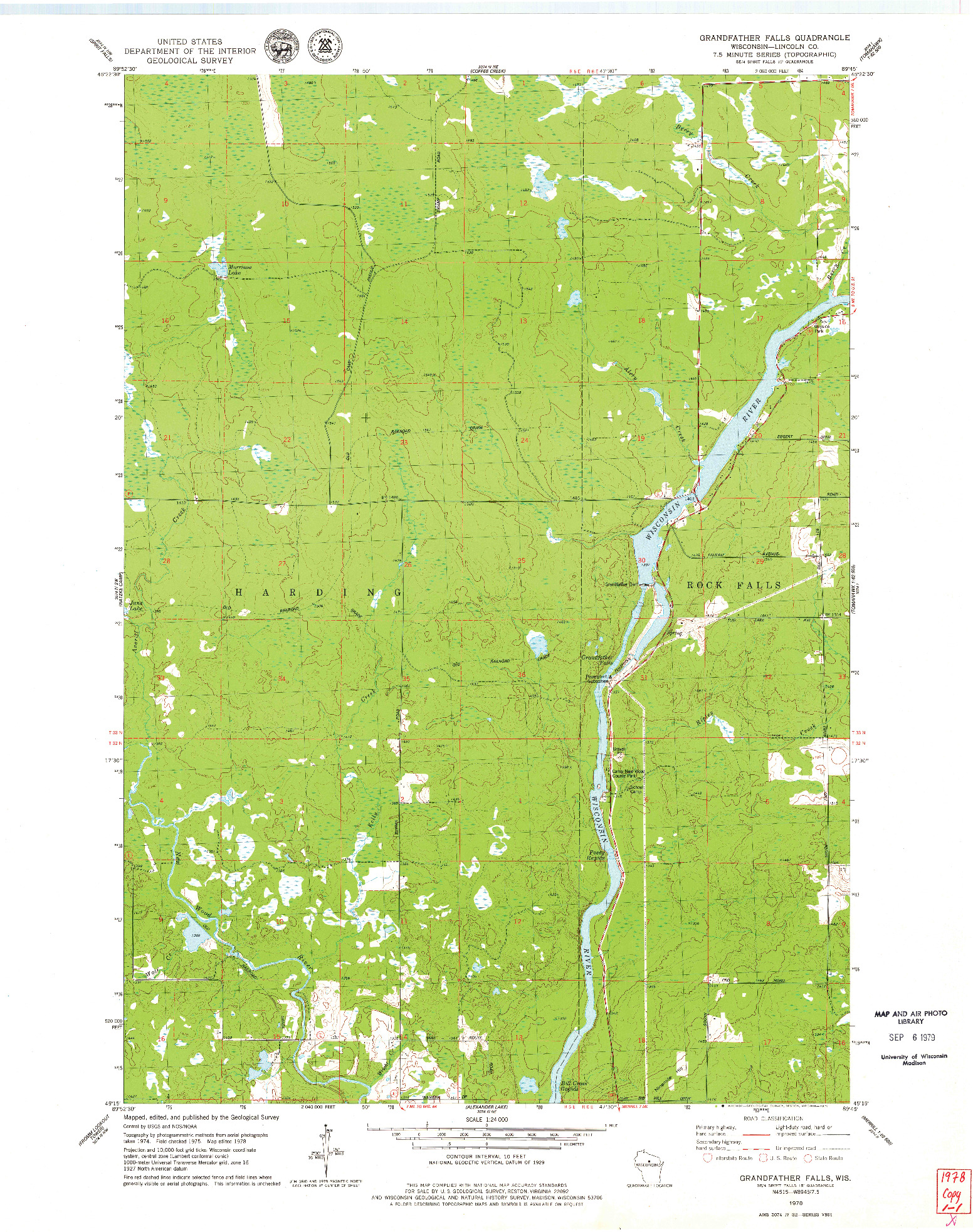 USGS 1:24000-SCALE QUADRANGLE FOR GRANDFATHER FALLS, WI 1978