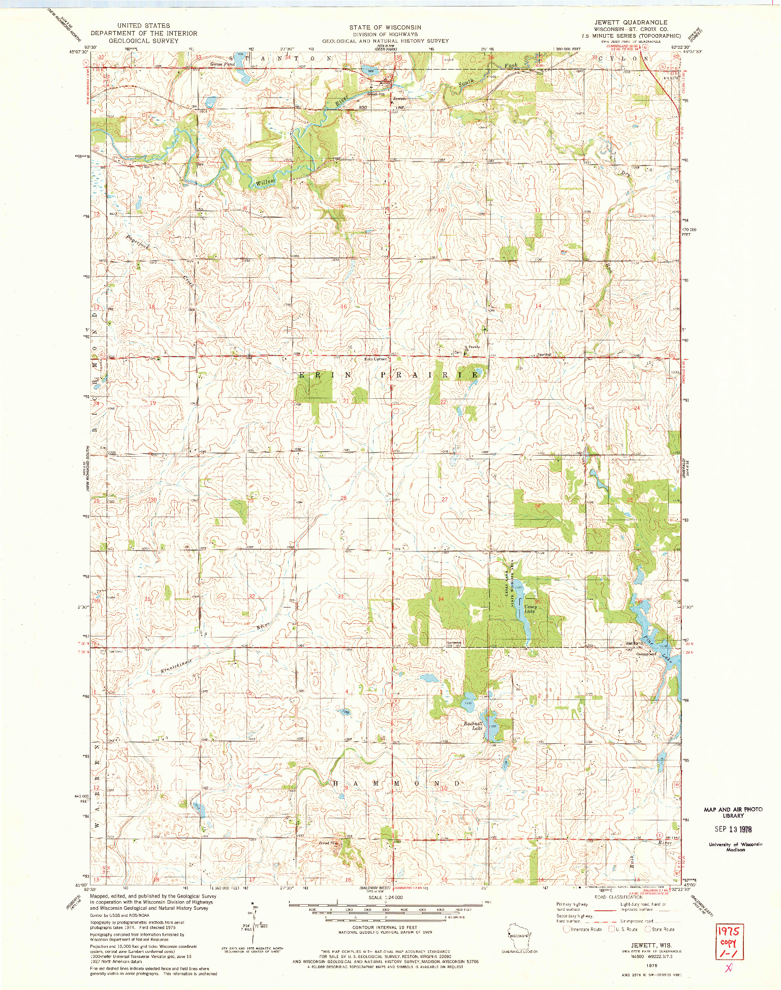 USGS 1:24000-SCALE QUADRANGLE FOR JEWETT, WI 1975