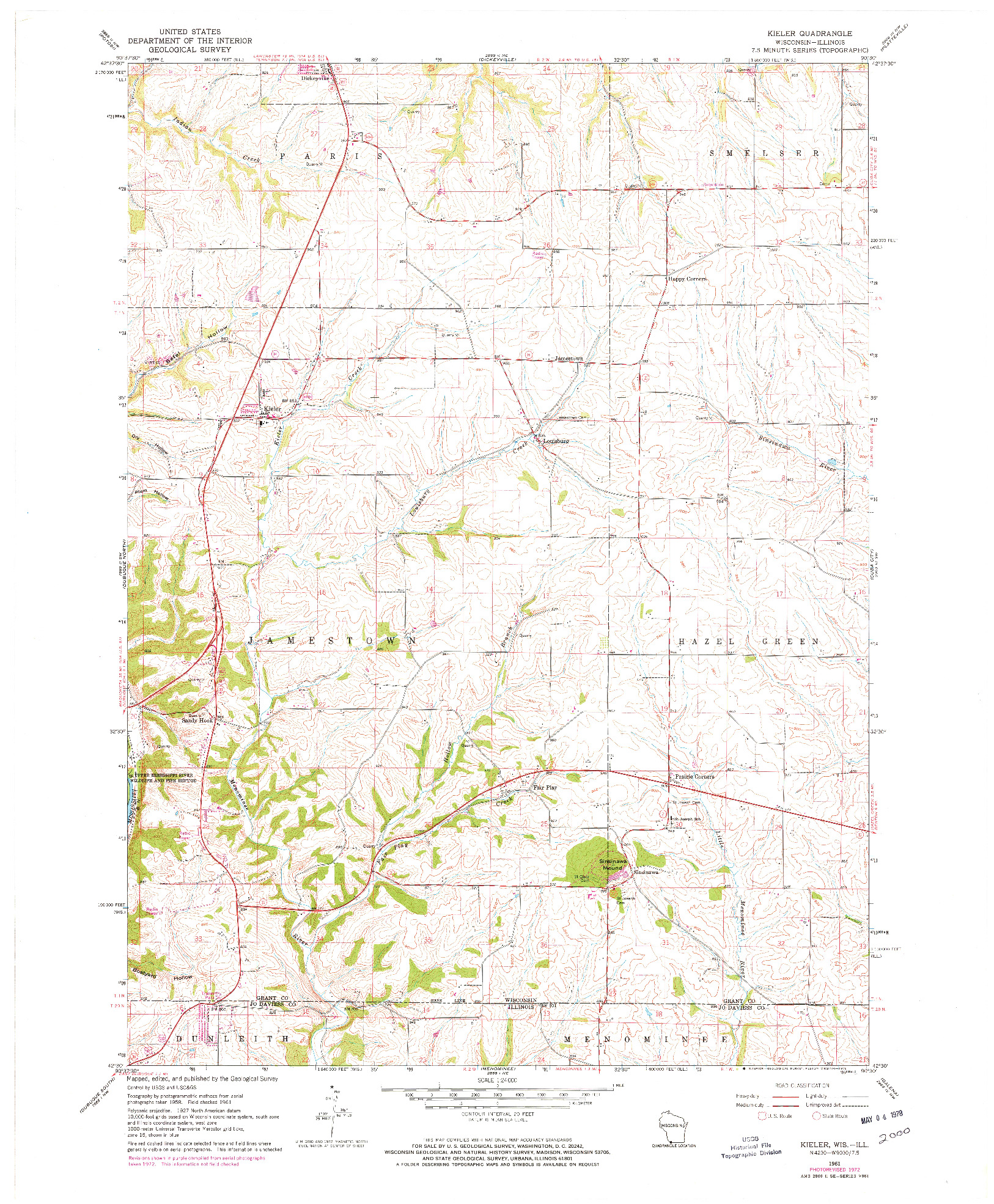 USGS 1:24000-SCALE QUADRANGLE FOR KIELER, WI 1961