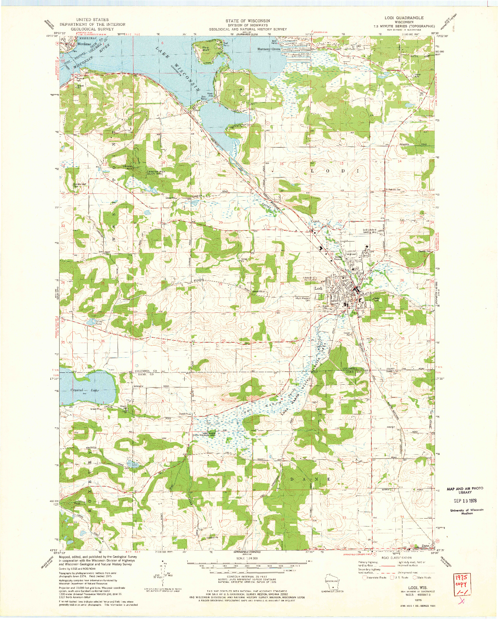 USGS 1:24000-SCALE QUADRANGLE FOR LODI, WI 1975