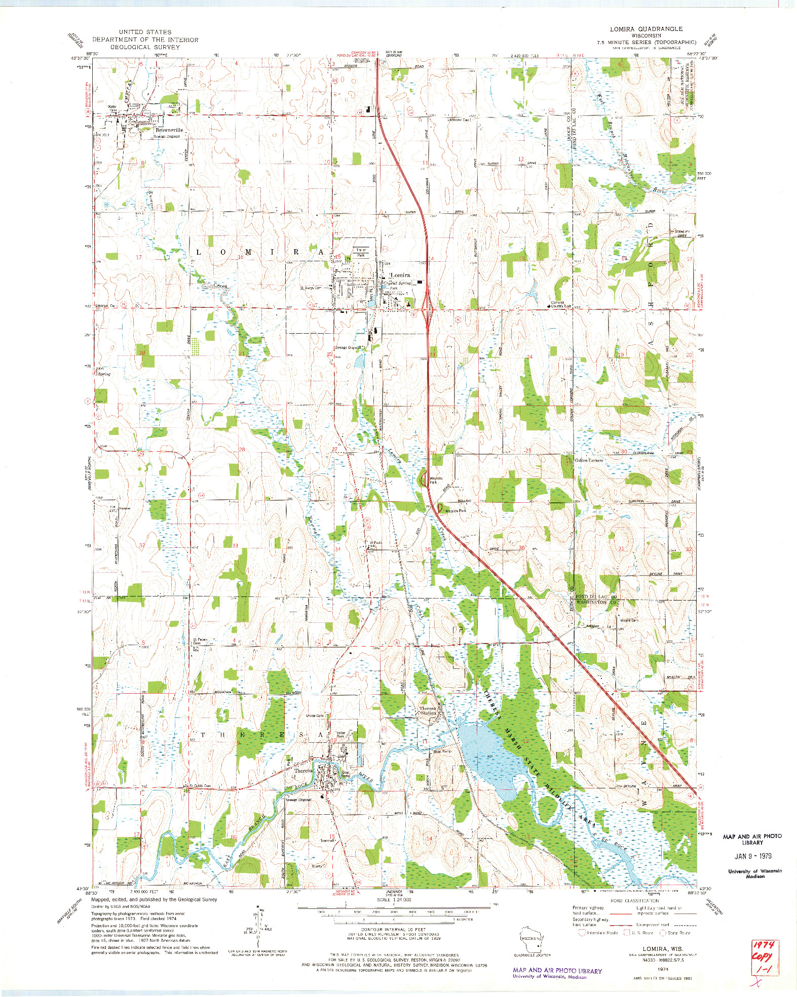 USGS 1:24000-SCALE QUADRANGLE FOR LOMIRA, WI 1974