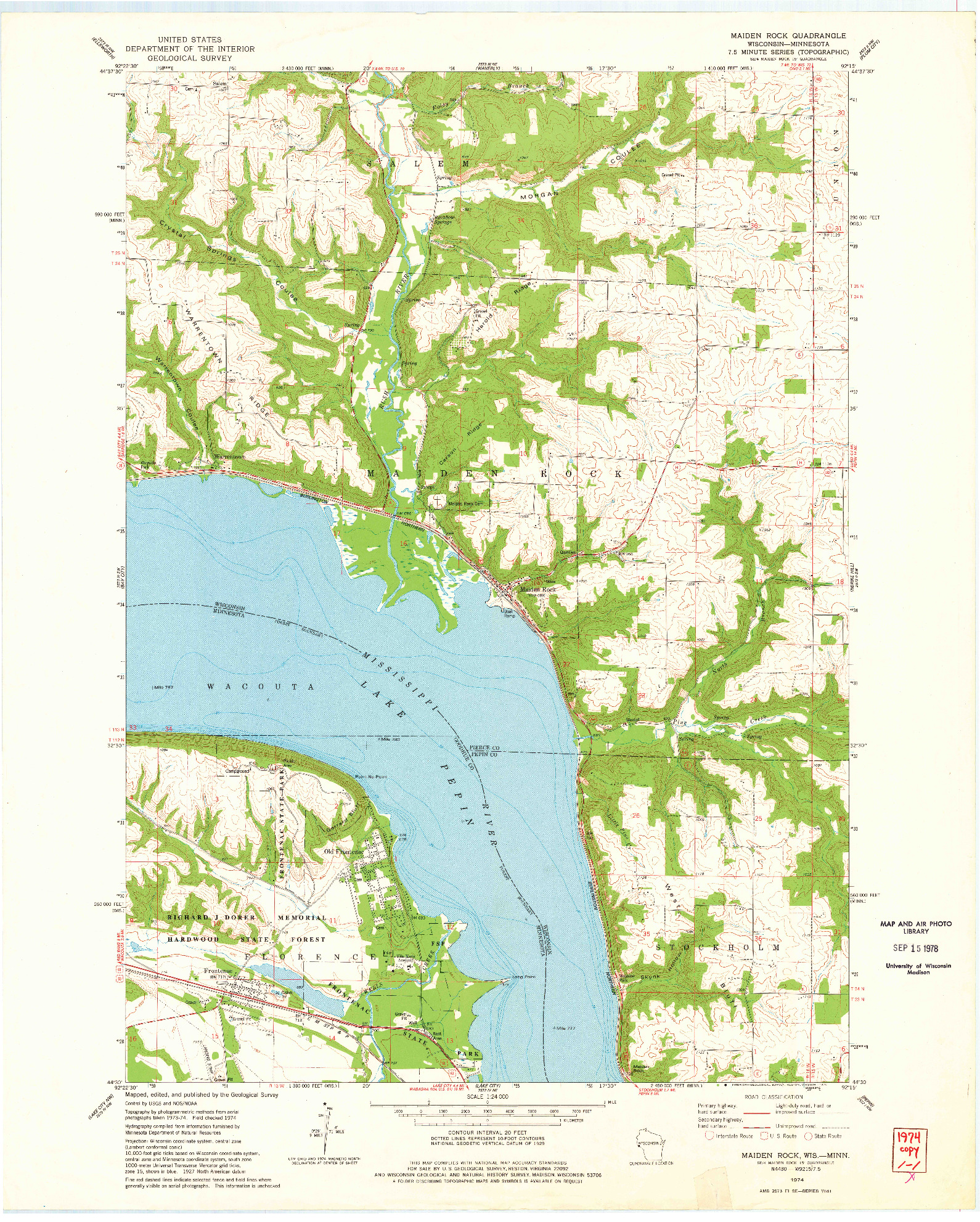 USGS 1:24000-SCALE QUADRANGLE FOR MAIDEN ROCK, WI 1974