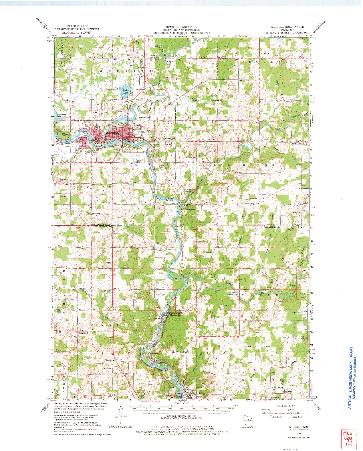 USGS 1:62500-SCALE QUADRANGLE FOR MERRILL, WI 1966