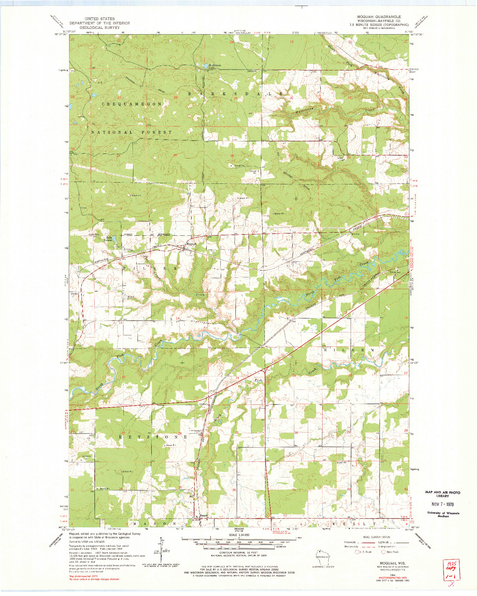 USGS 1:24000-SCALE QUADRANGLE FOR MOQUAH, WI 1964