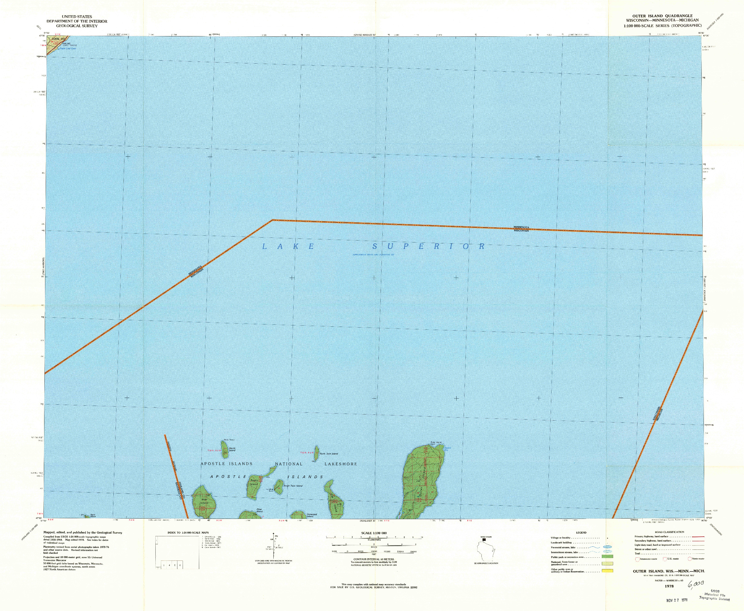 USGS 1:100000-SCALE QUADRANGLE FOR OUTER ISLAND, WI 1978