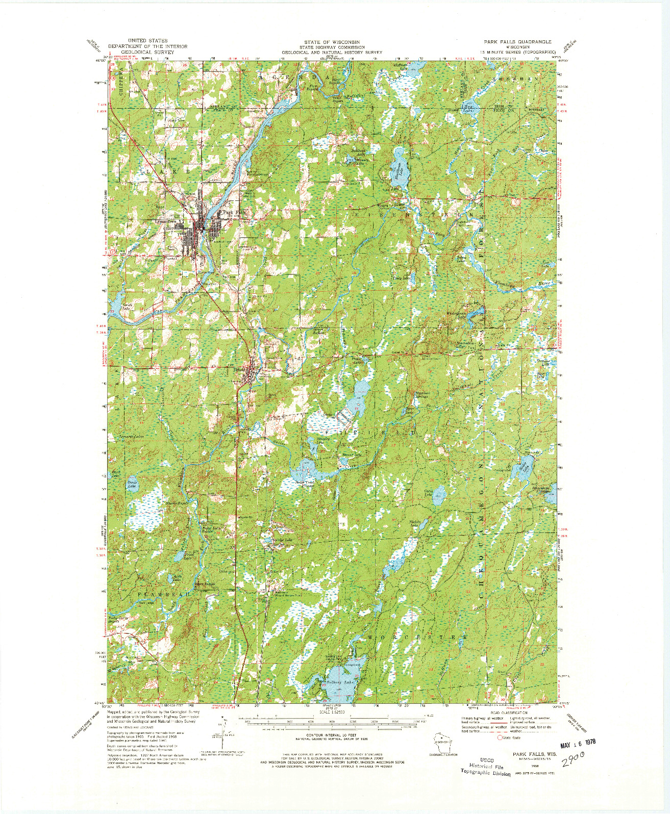 USGS 1:62500-SCALE QUADRANGLE FOR PARK FALLS, WI 1968
