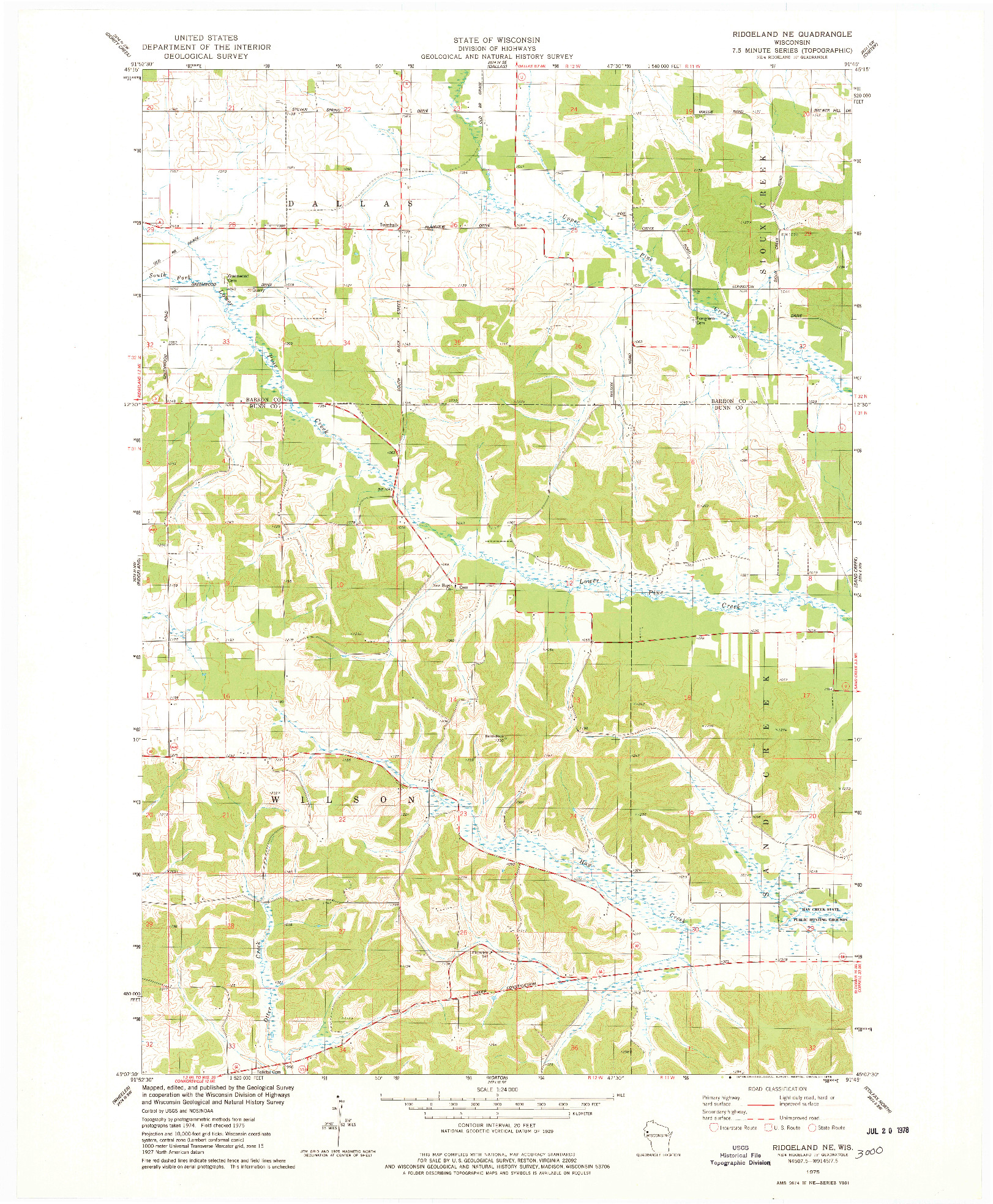 USGS 1:24000-SCALE QUADRANGLE FOR RIDGELAND NE, WI 1975