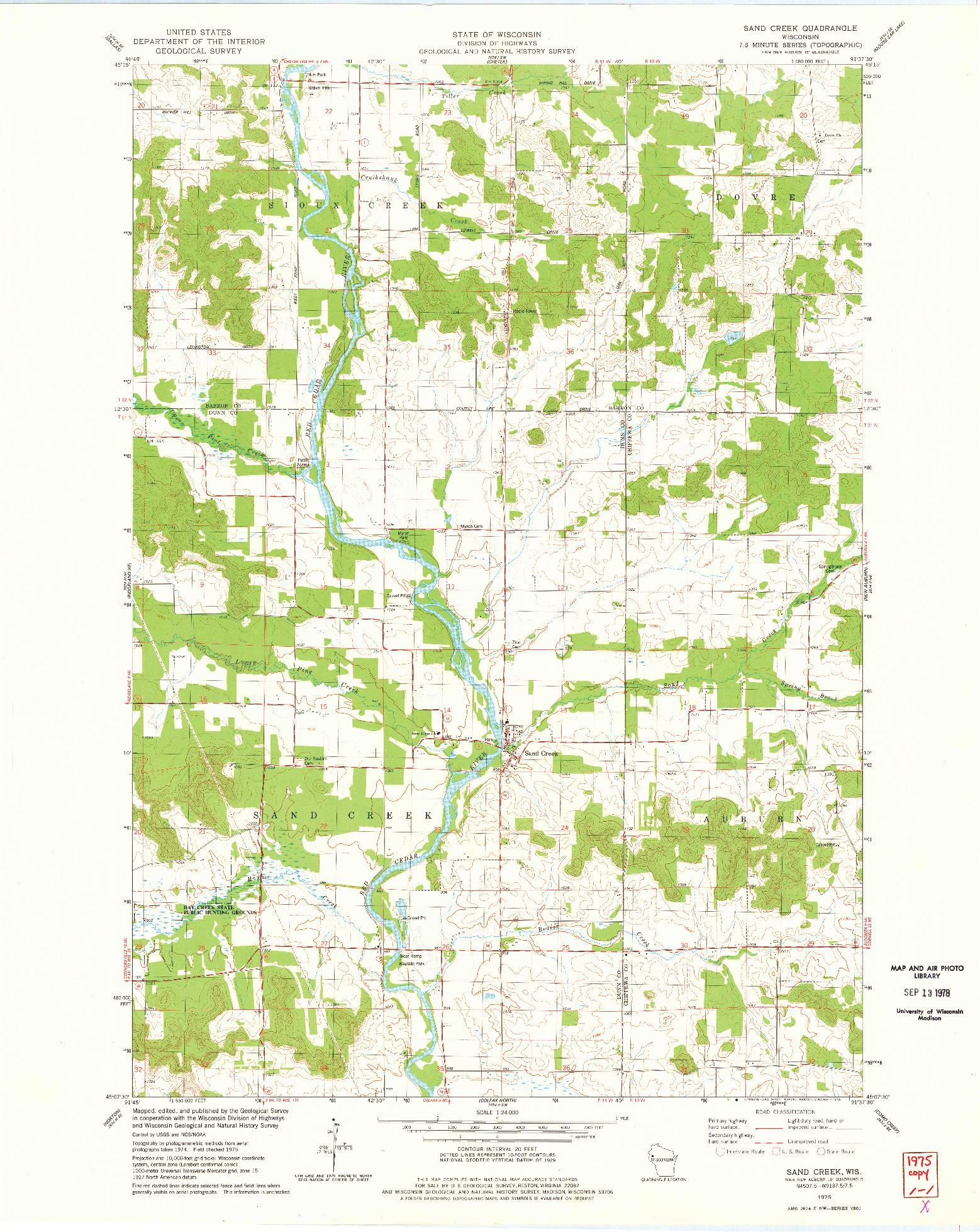 USGS 1:24000-SCALE QUADRANGLE FOR SAND CREEK, WI 1975