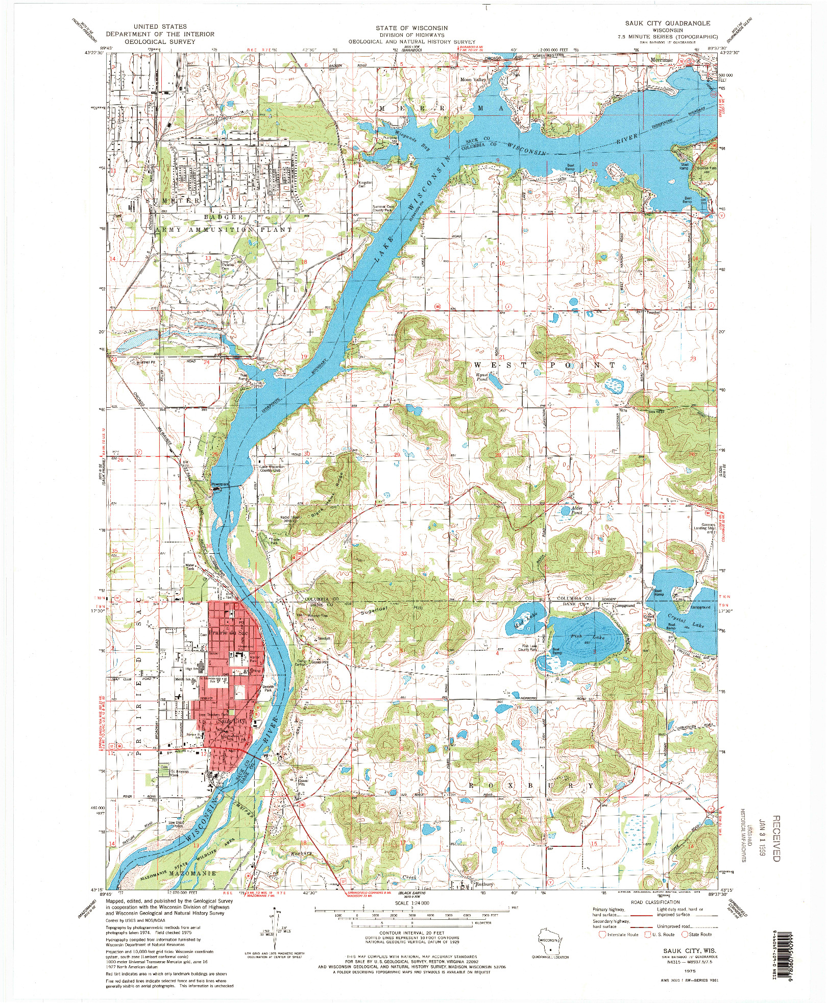 USGS 1:24000-SCALE QUADRANGLE FOR SAUK CITY, WI 1975