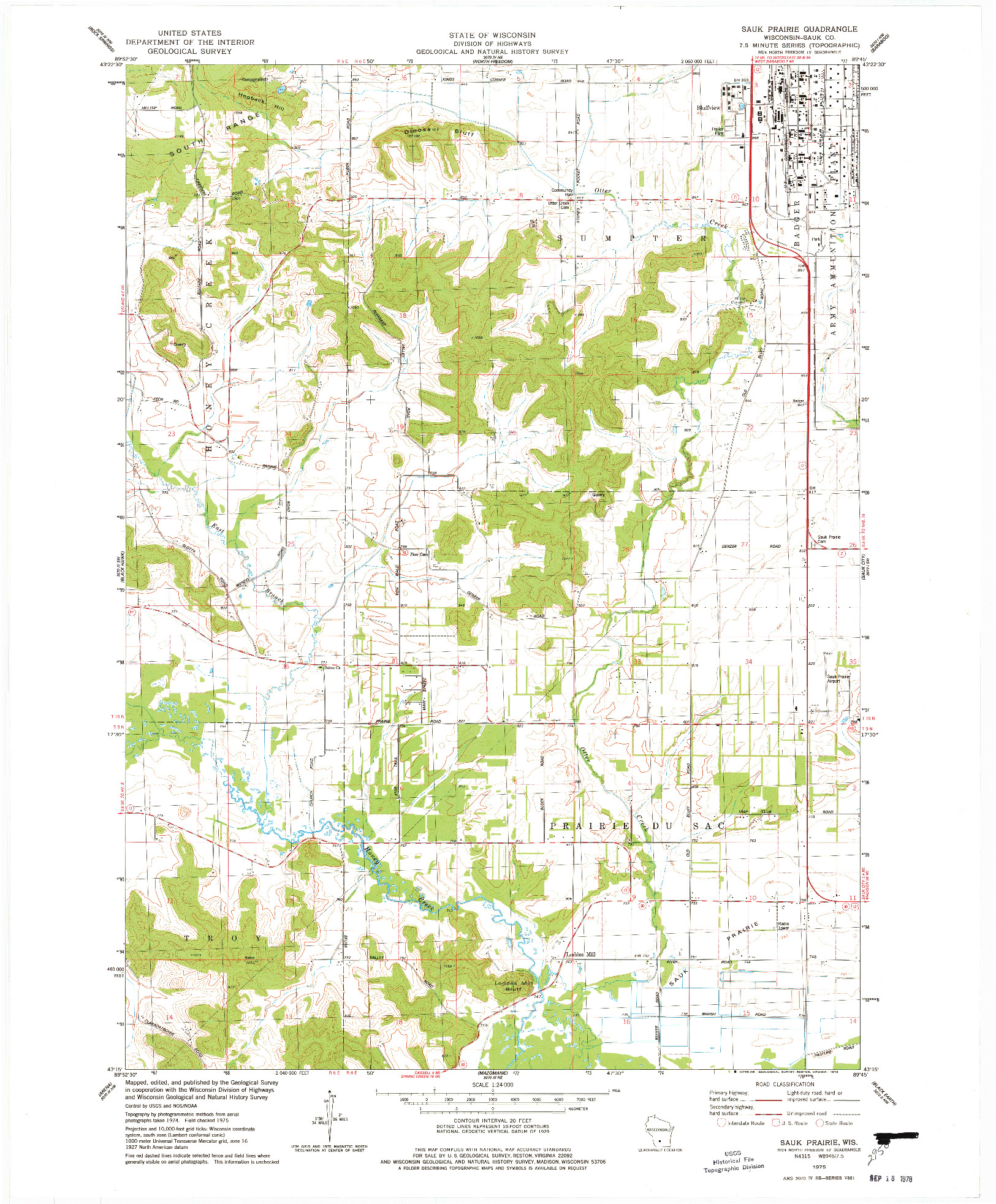 USGS 1:24000-SCALE QUADRANGLE FOR SAUK PRAIRIE, WI 1975