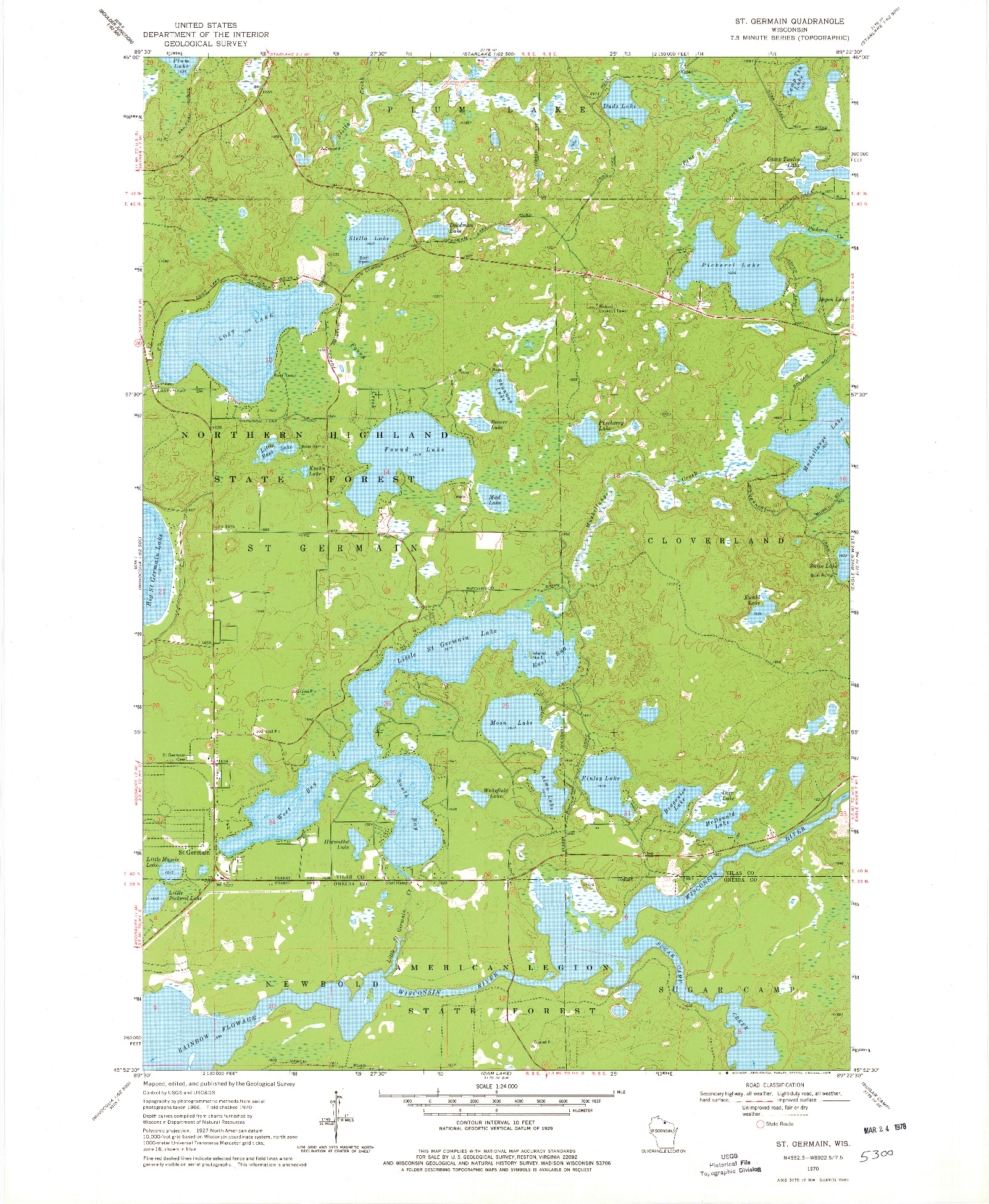 USGS 1:24000-SCALE QUADRANGLE FOR ST. GERMAIN, WI 1970