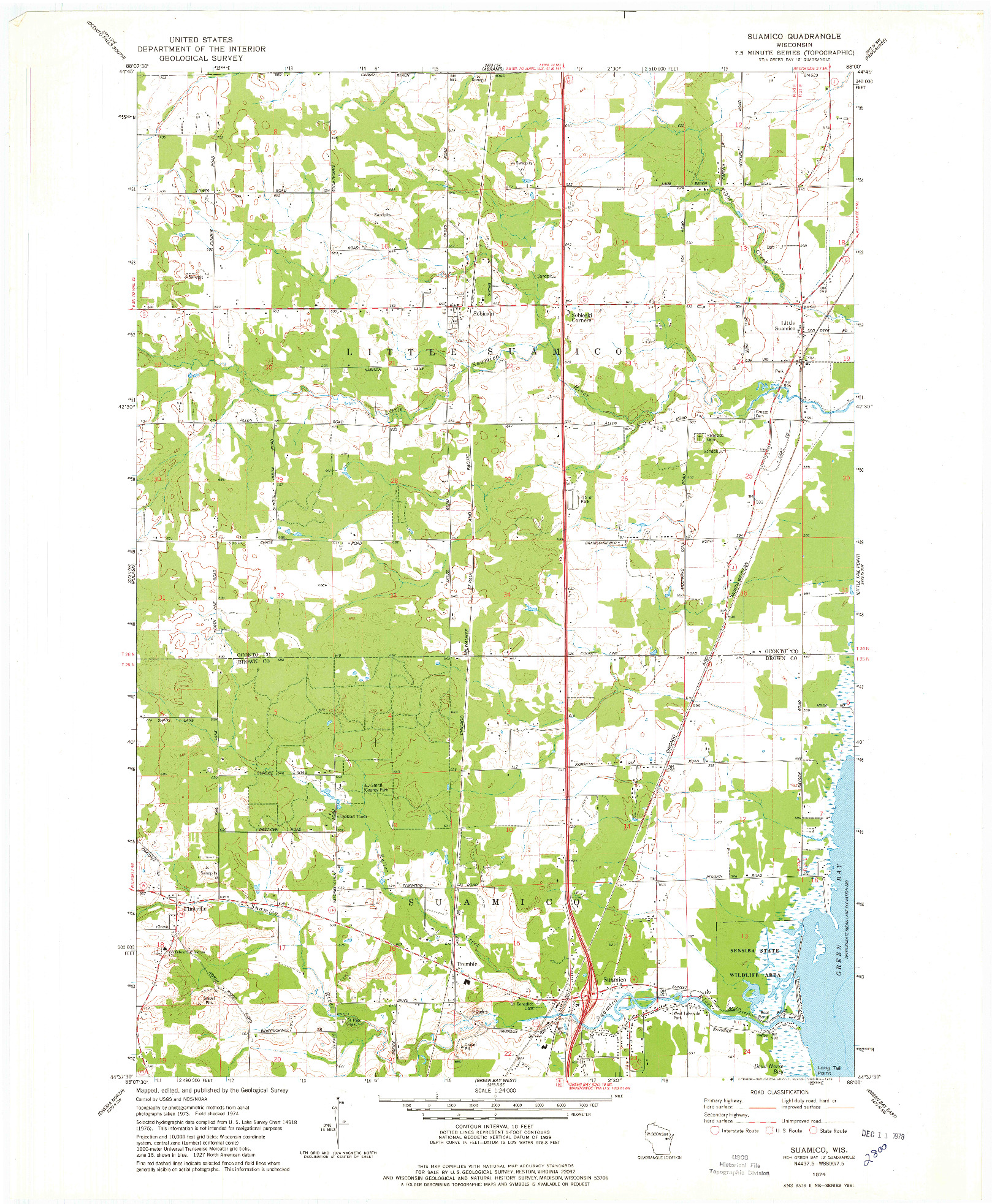 USGS 1:24000-SCALE QUADRANGLE FOR SUAMICO, WI 1974