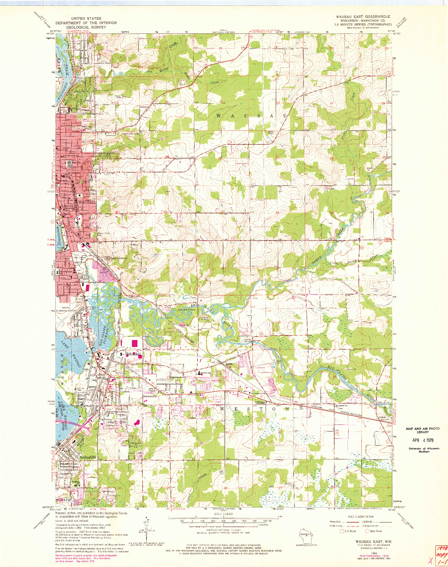 USGS 1:24000-SCALE QUADRANGLE FOR WAUSAU EAST, WI 1963