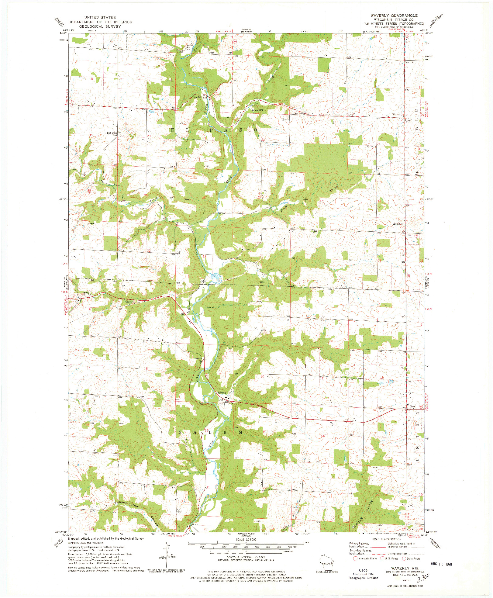 USGS 1:24000-SCALE QUADRANGLE FOR WAVERLY, WI 1974