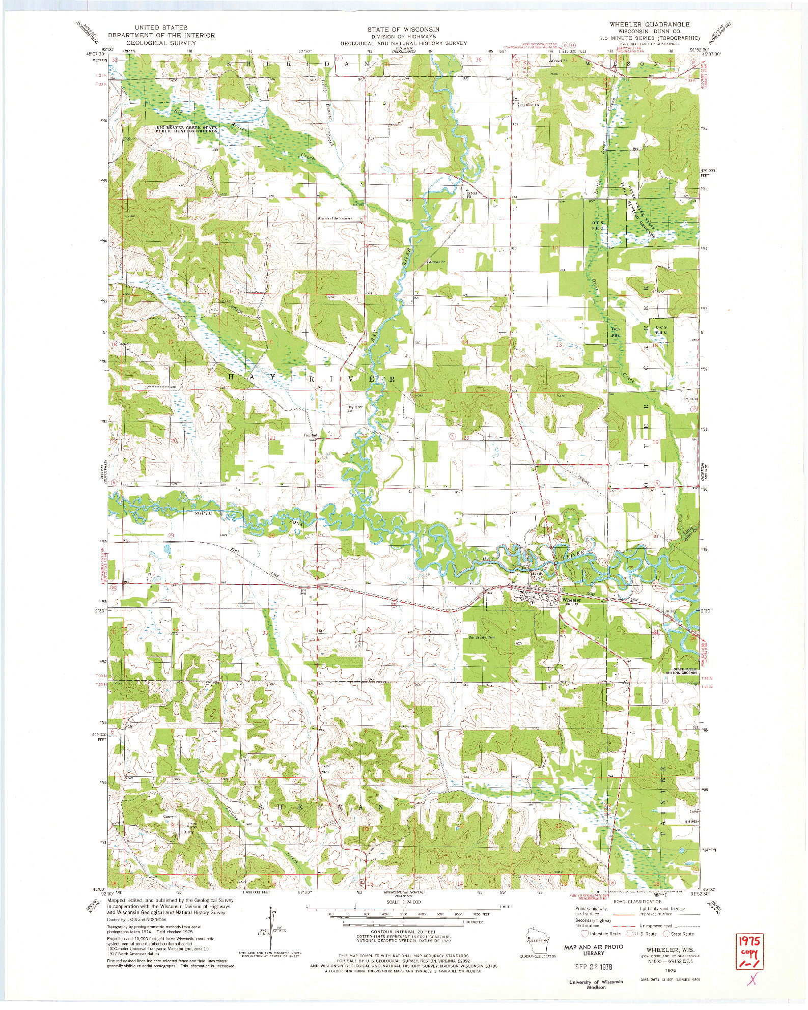 USGS 1:24000-SCALE QUADRANGLE FOR WHEELER, WI 1975