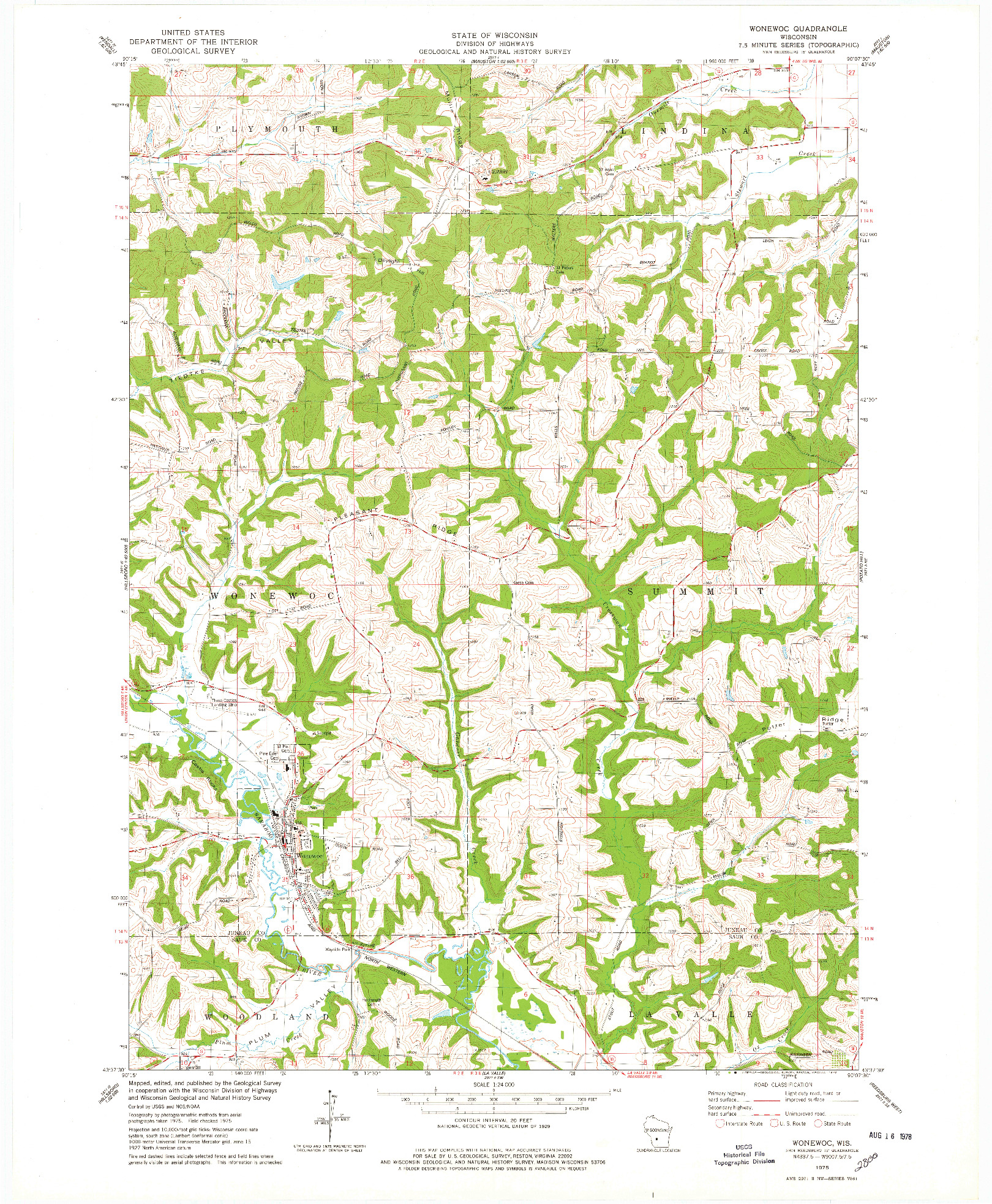 USGS 1:24000-SCALE QUADRANGLE FOR WONEWOC, WI 1975