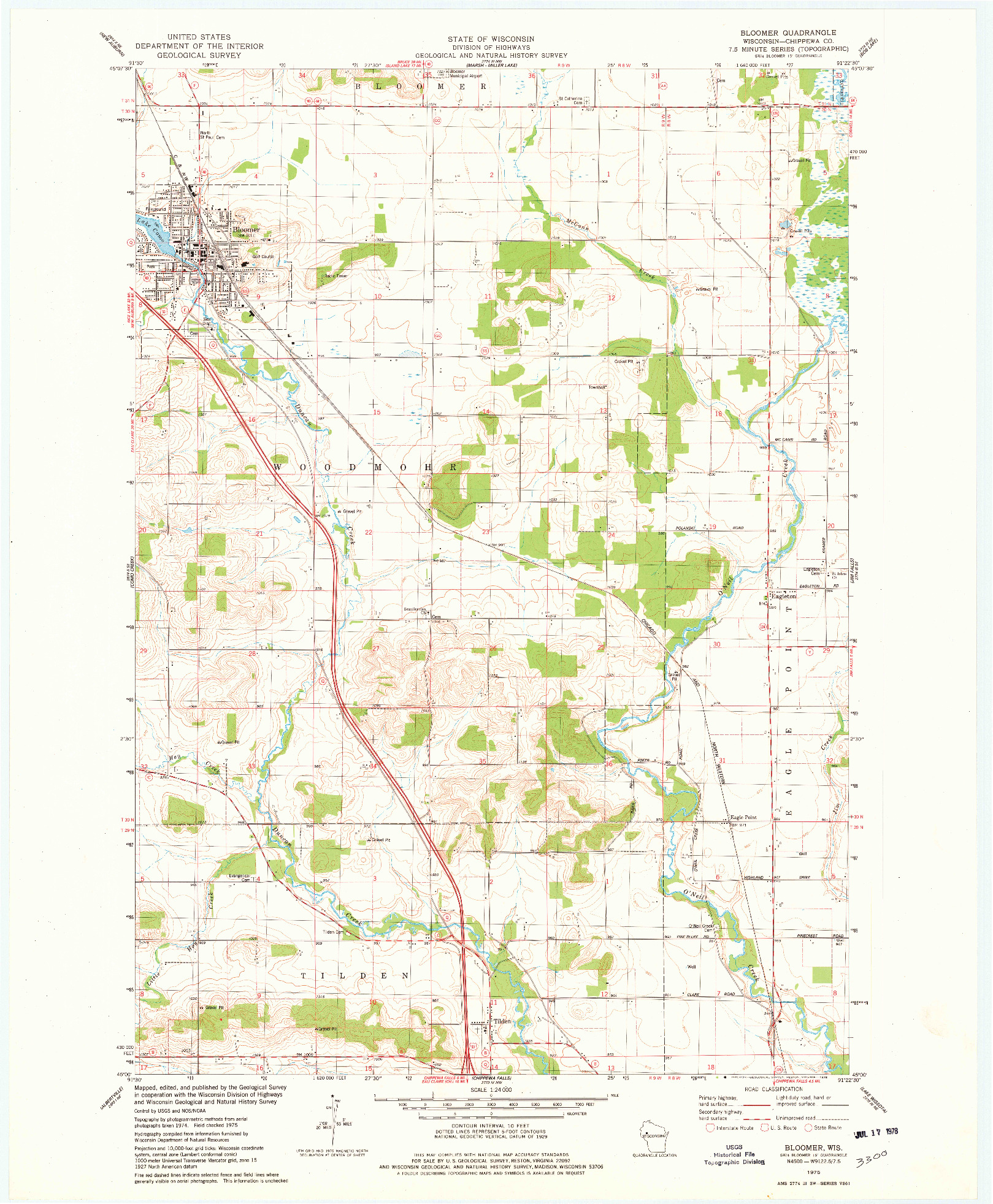 USGS 1:24000-SCALE QUADRANGLE FOR BLOOMER, WI 1975