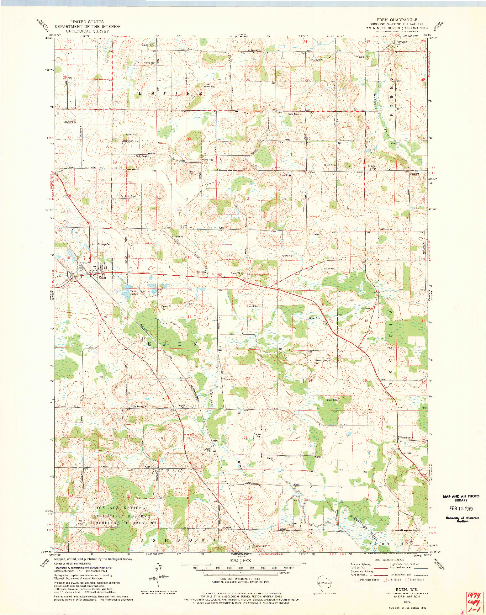 USGS 1:24000-SCALE QUADRANGLE FOR EDEN, WI 1974