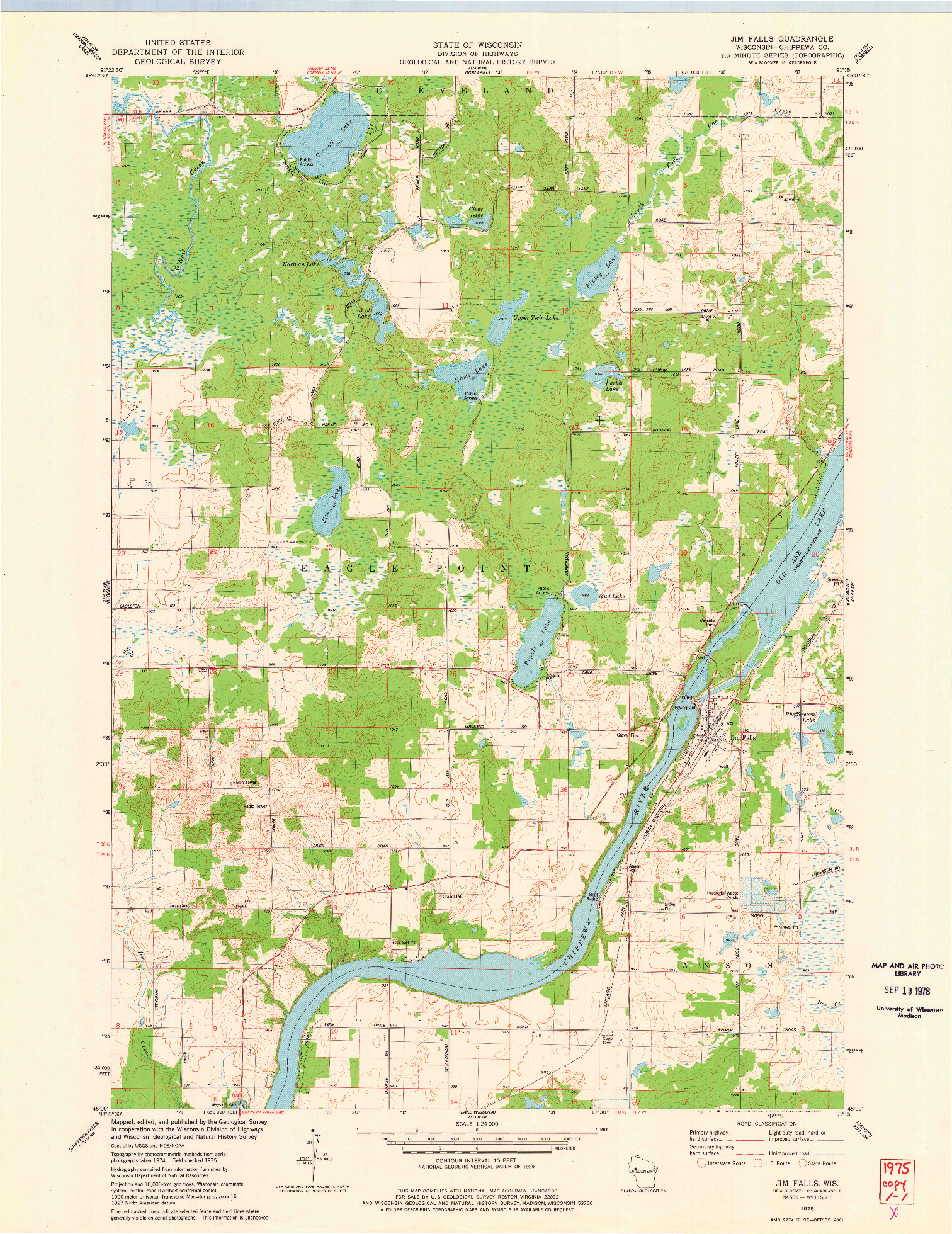 USGS 1:24000-SCALE QUADRANGLE FOR JIM FALLS, WI 1975