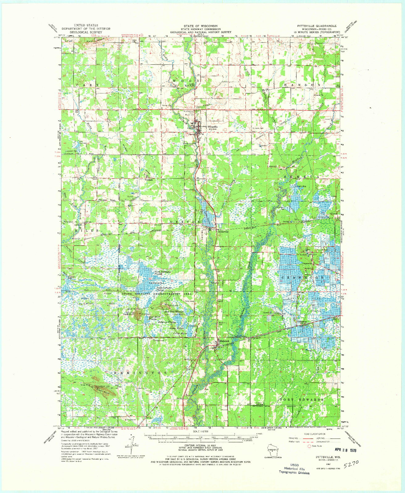 USGS 1:62500-SCALE QUADRANGLE FOR PITTSVILLE, WI 1967