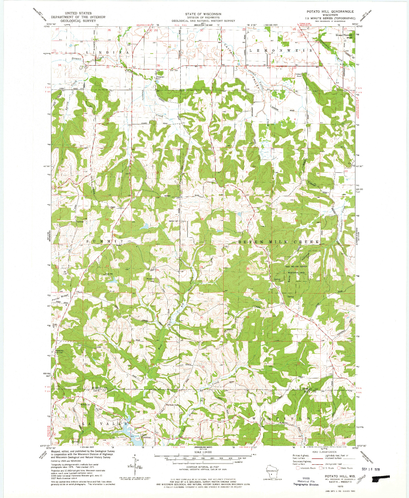 USGS 1:24000-SCALE QUADRANGLE FOR POTATO HILL, WI 1975