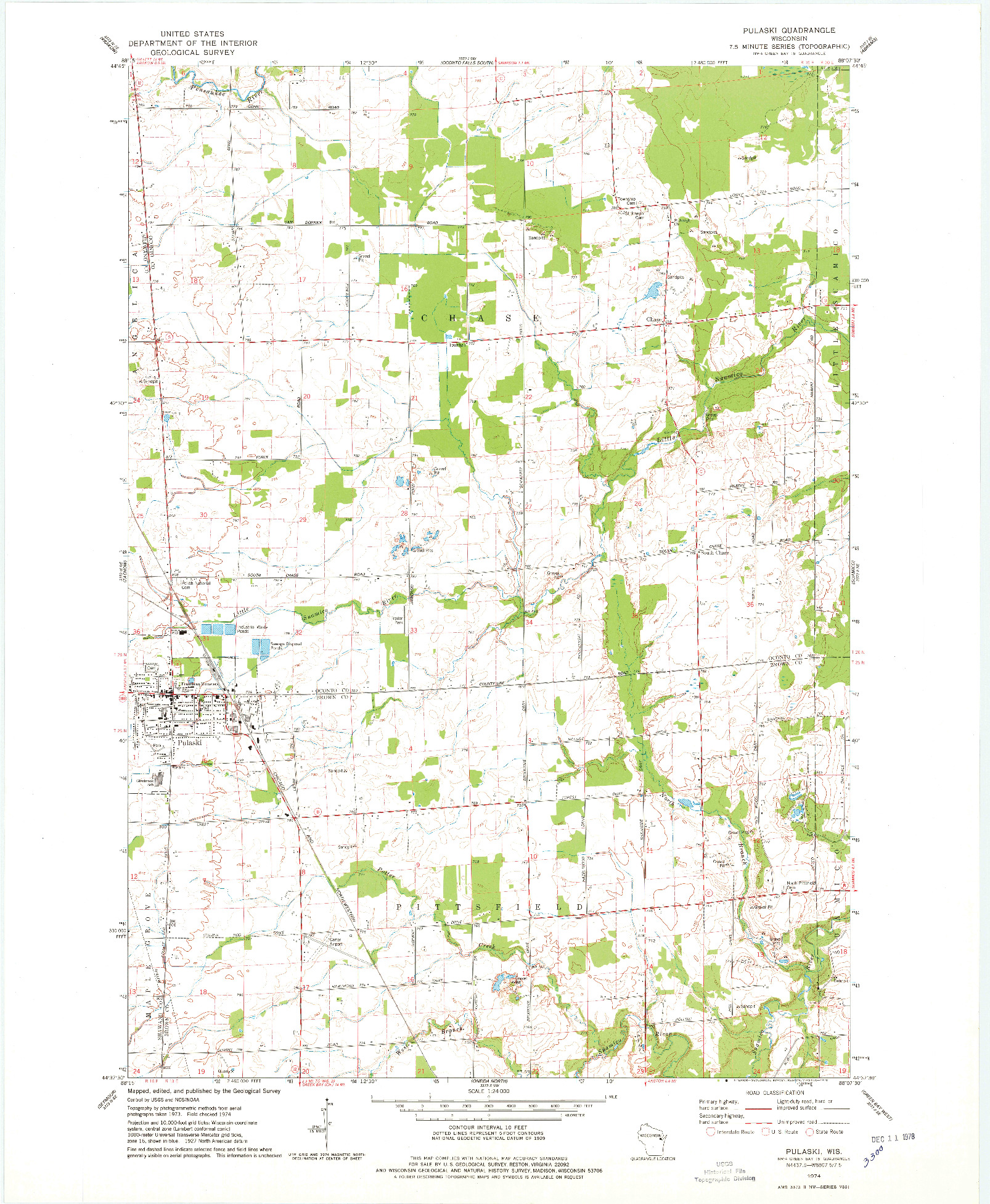 USGS 1:24000-SCALE QUADRANGLE FOR PULASKI, WI 1974