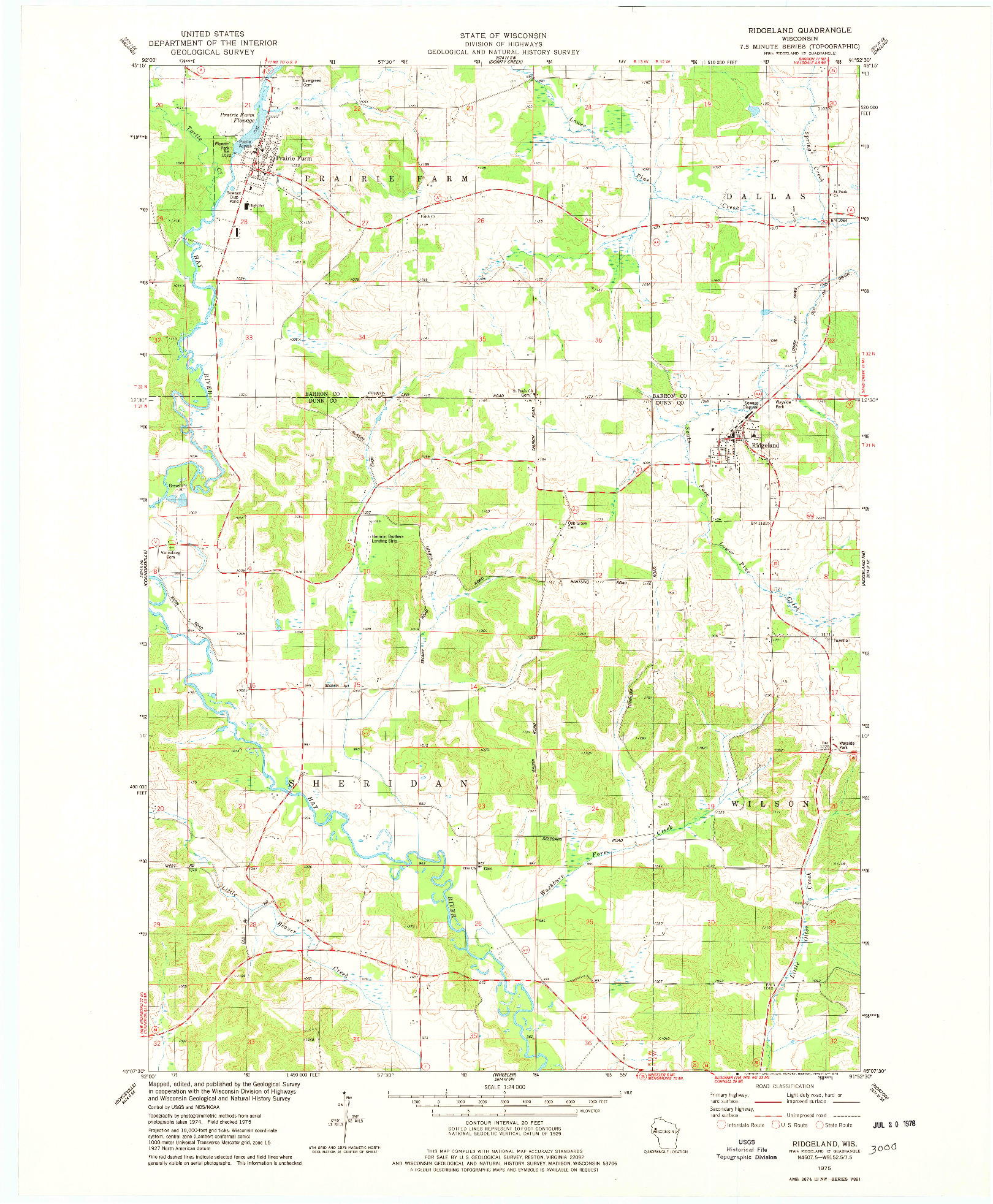 USGS 1:24000-SCALE QUADRANGLE FOR RIDGELAND, WI 1975