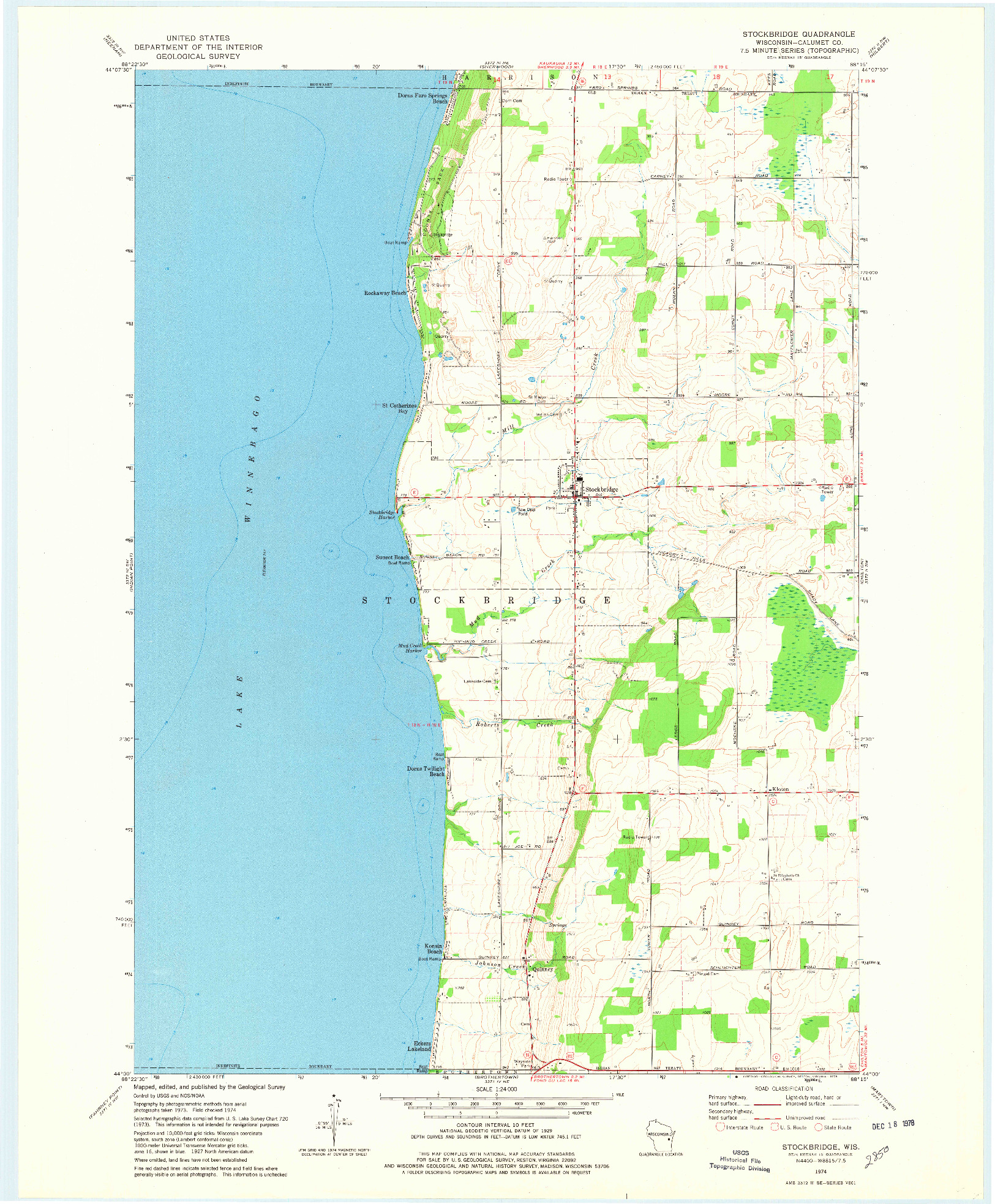 USGS 1:24000-SCALE QUADRANGLE FOR STOCKBRIDGE, WI 1974