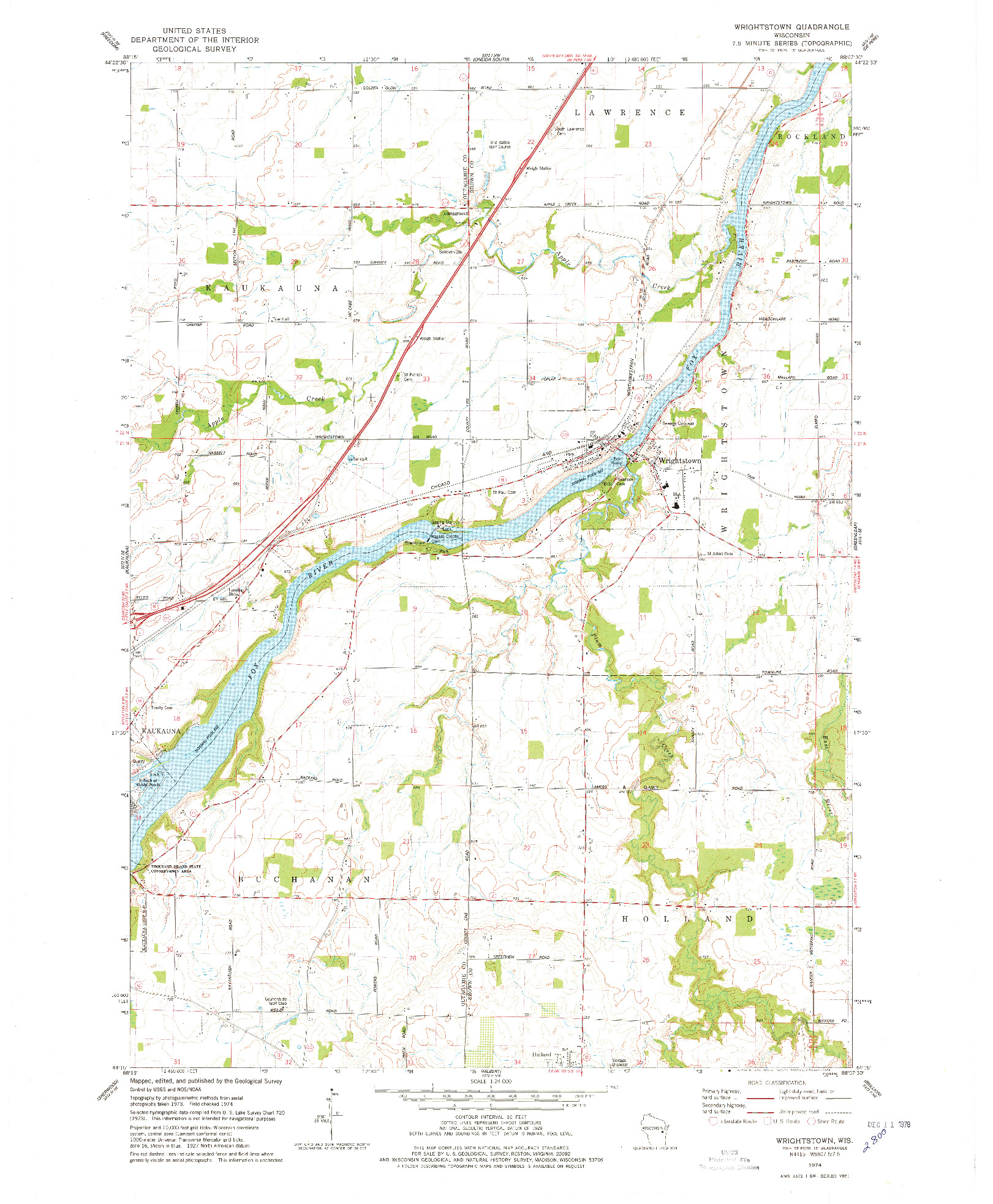 USGS 1:24000-SCALE QUADRANGLE FOR WRIGHTSTOWN, WI 1974