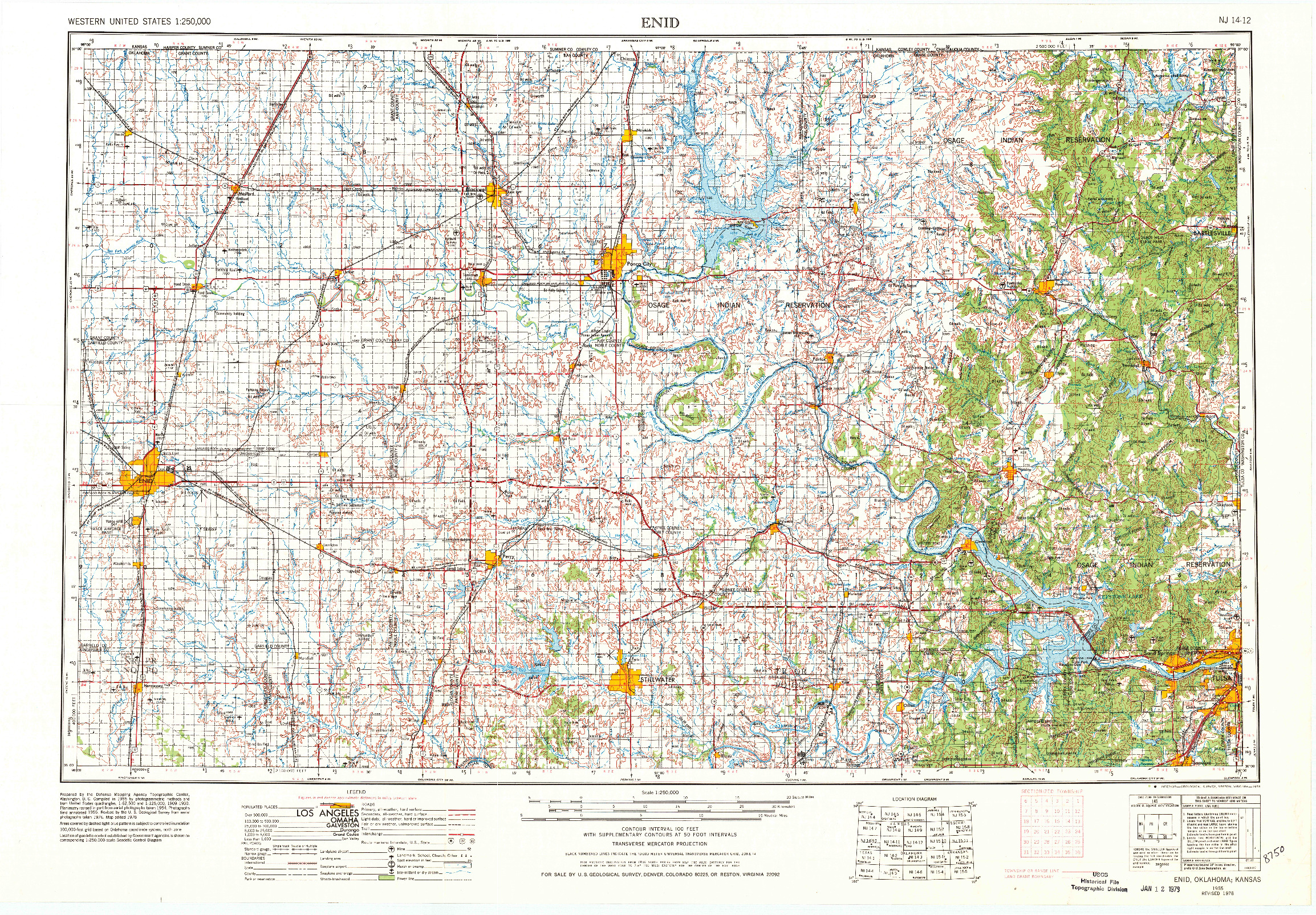 USGS 1:250000-SCALE QUADRANGLE FOR ENID, OK 1955