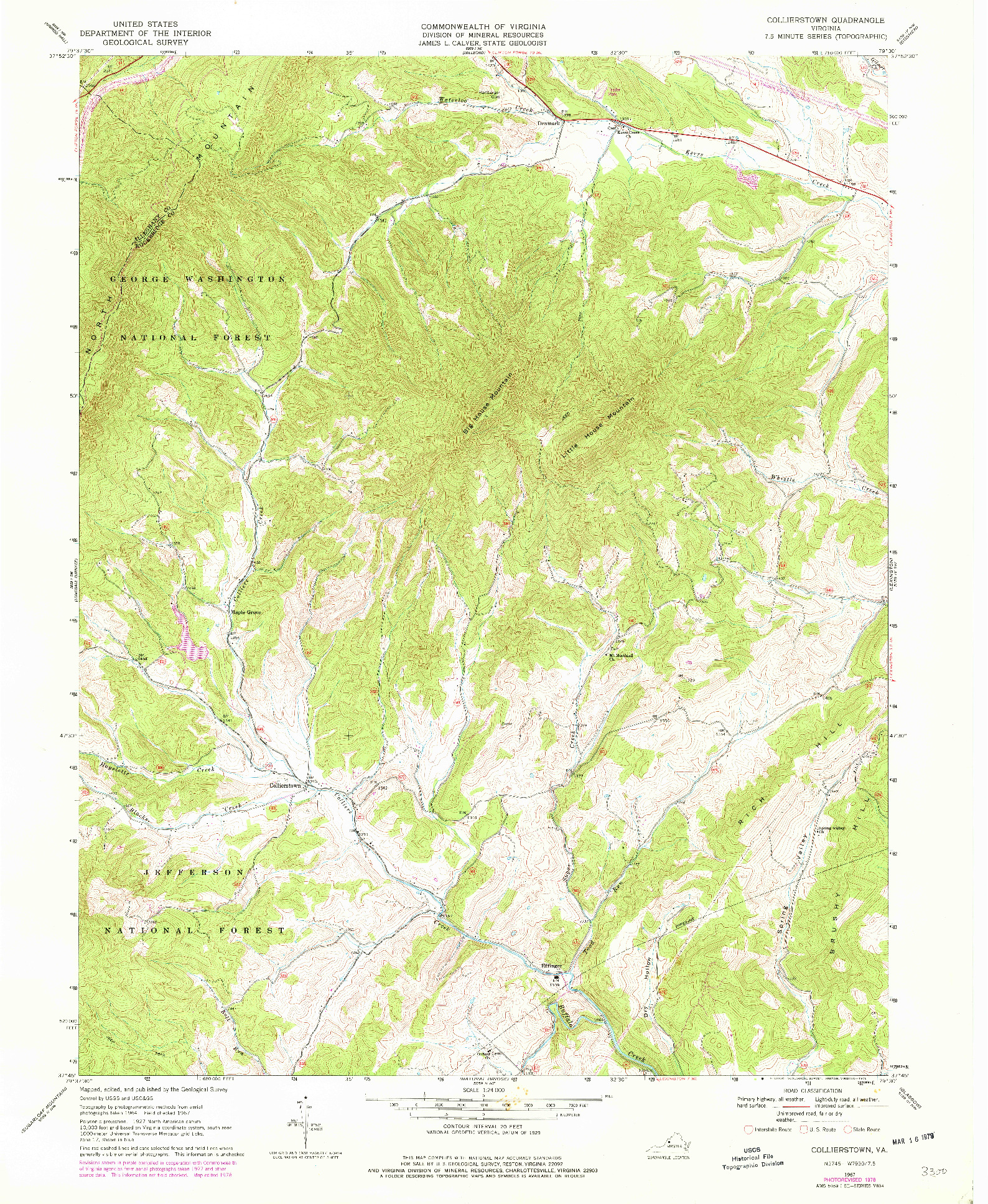 USGS 1:24000-SCALE QUADRANGLE FOR COLLIERSTOWN, VA 1967