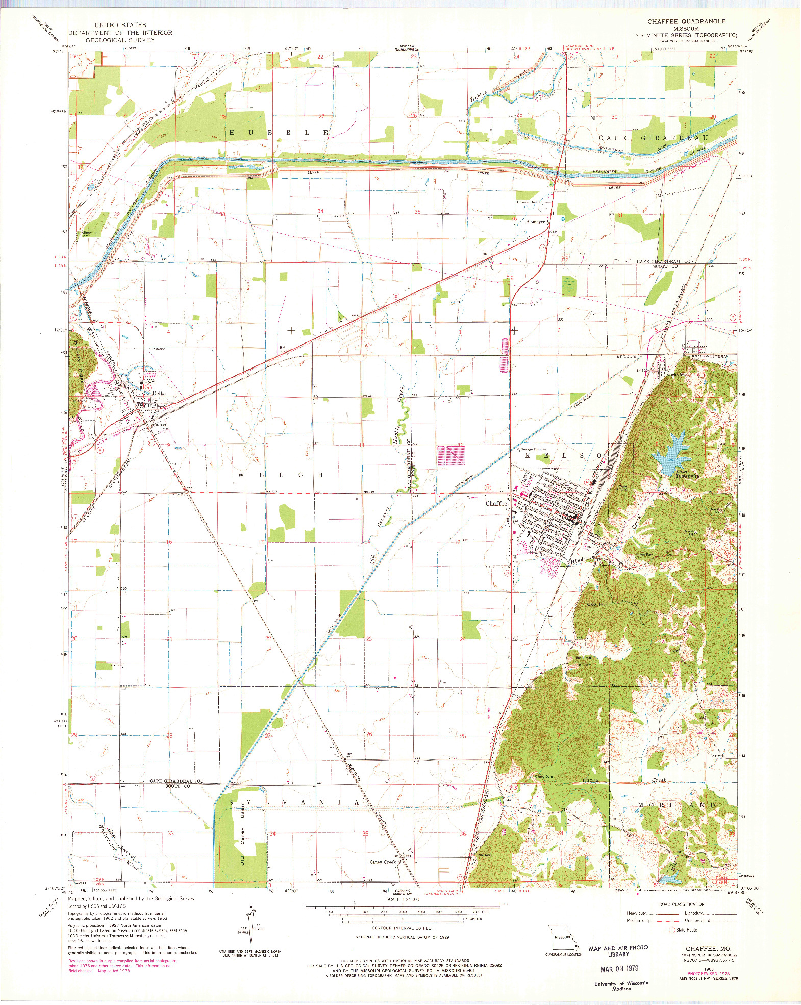 USGS 1:24000-SCALE QUADRANGLE FOR CHAFFEE, MO 1963